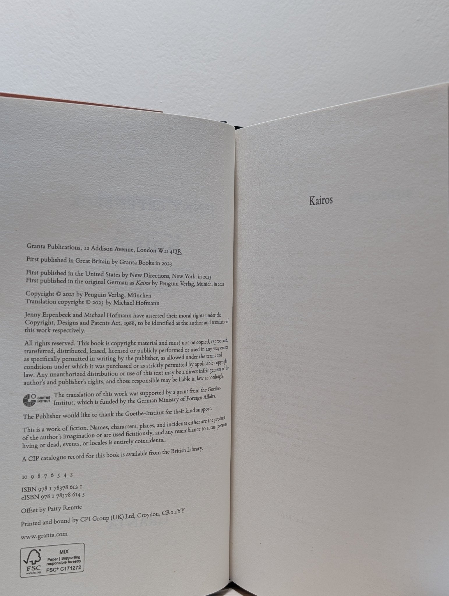 Kairos by Jenny Erpenbeck - Fialta Books