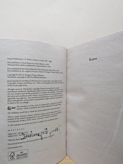 Kairos by Jenny Erpenbeck (Signed) - Fialta Books