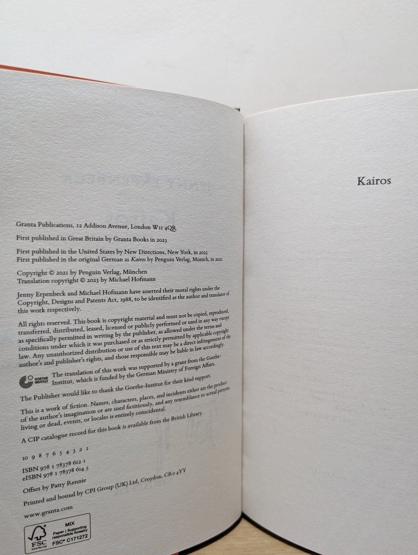 Kairos by Jenny Erpenbeck (Signed Dated First Edition) - Fialta Books