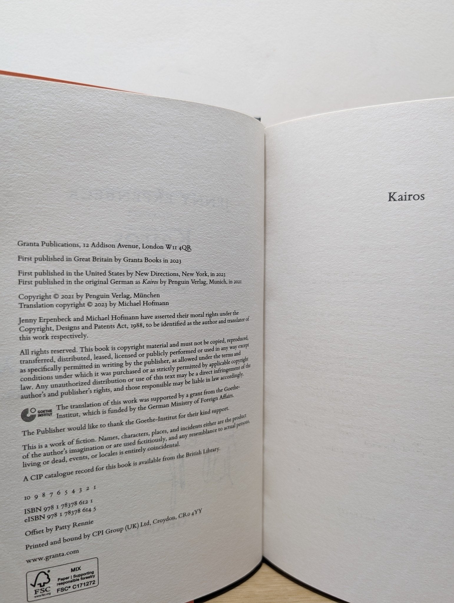 Kairos by Jenny Erpenbeck (Signed Dated First Edition) - Fialta Books