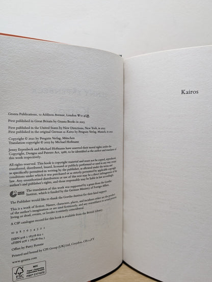 Kairos by Jenny Erpenbeck (Signed Dated First Edition) - Fialta Books