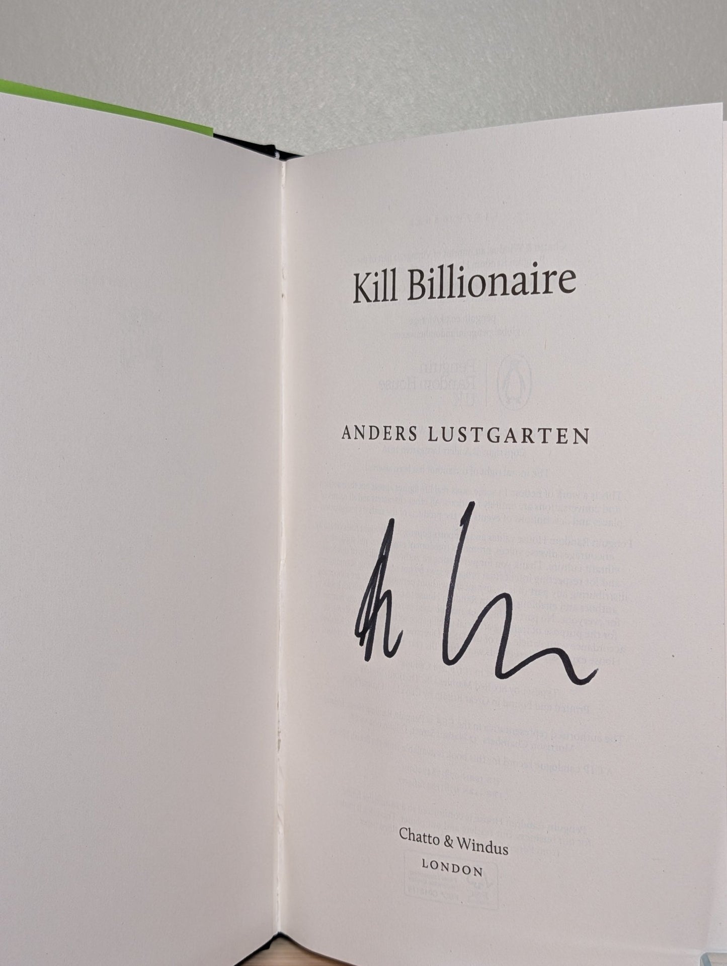 Kill Billionaire by Anders Lustgarten (Signed First Edition) - Fialta Books