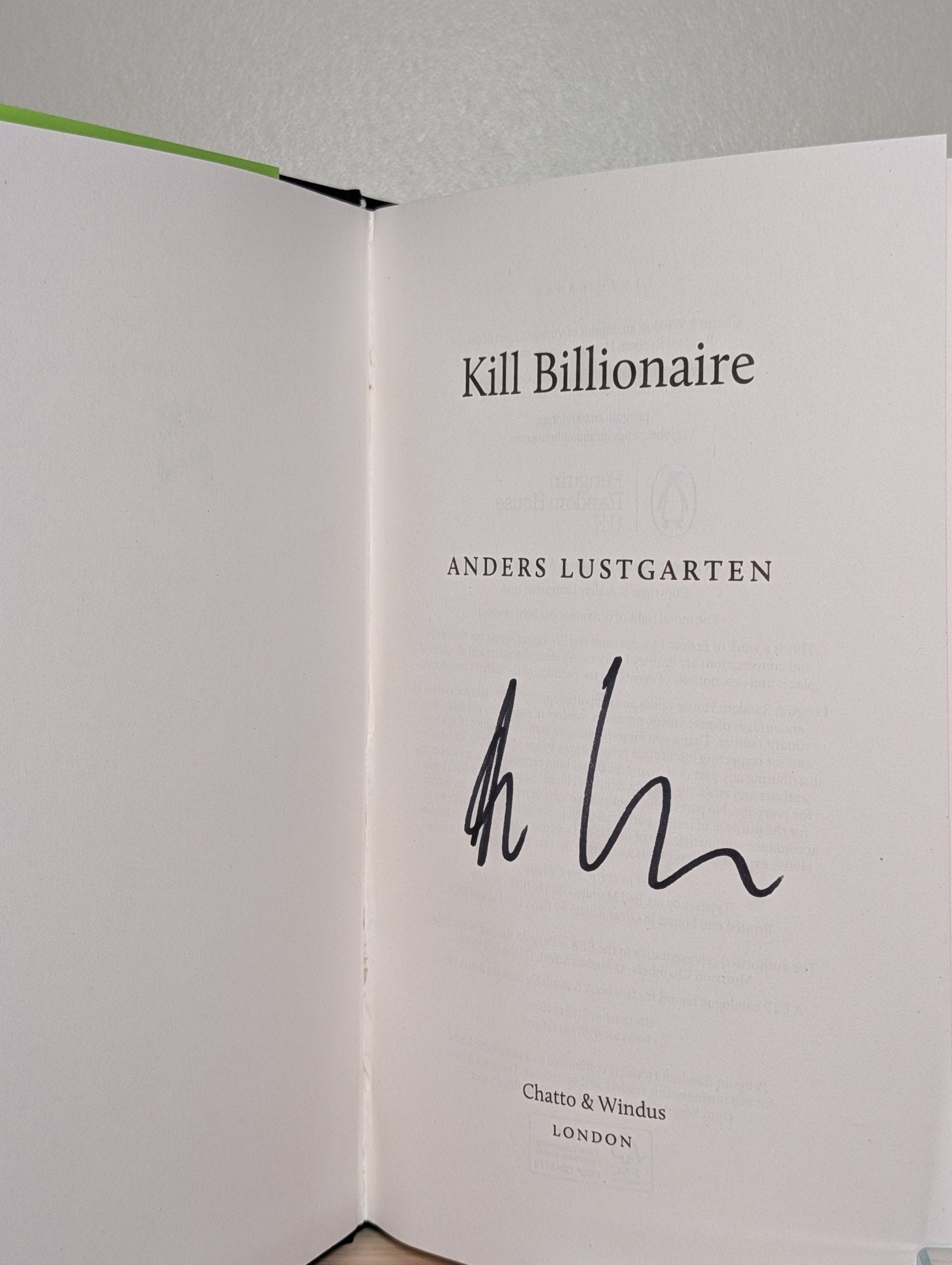 Kill Billionaire by Anders Lustgarten (Signed First Edition) - Fialta Books