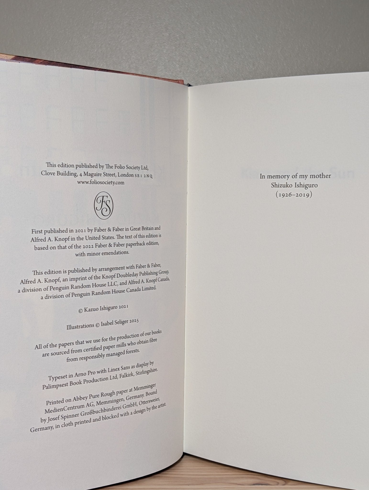 Klara and the Sun by Kazuo Ishiguro (Signed Folio Slipcase Edition) - Fialta Books