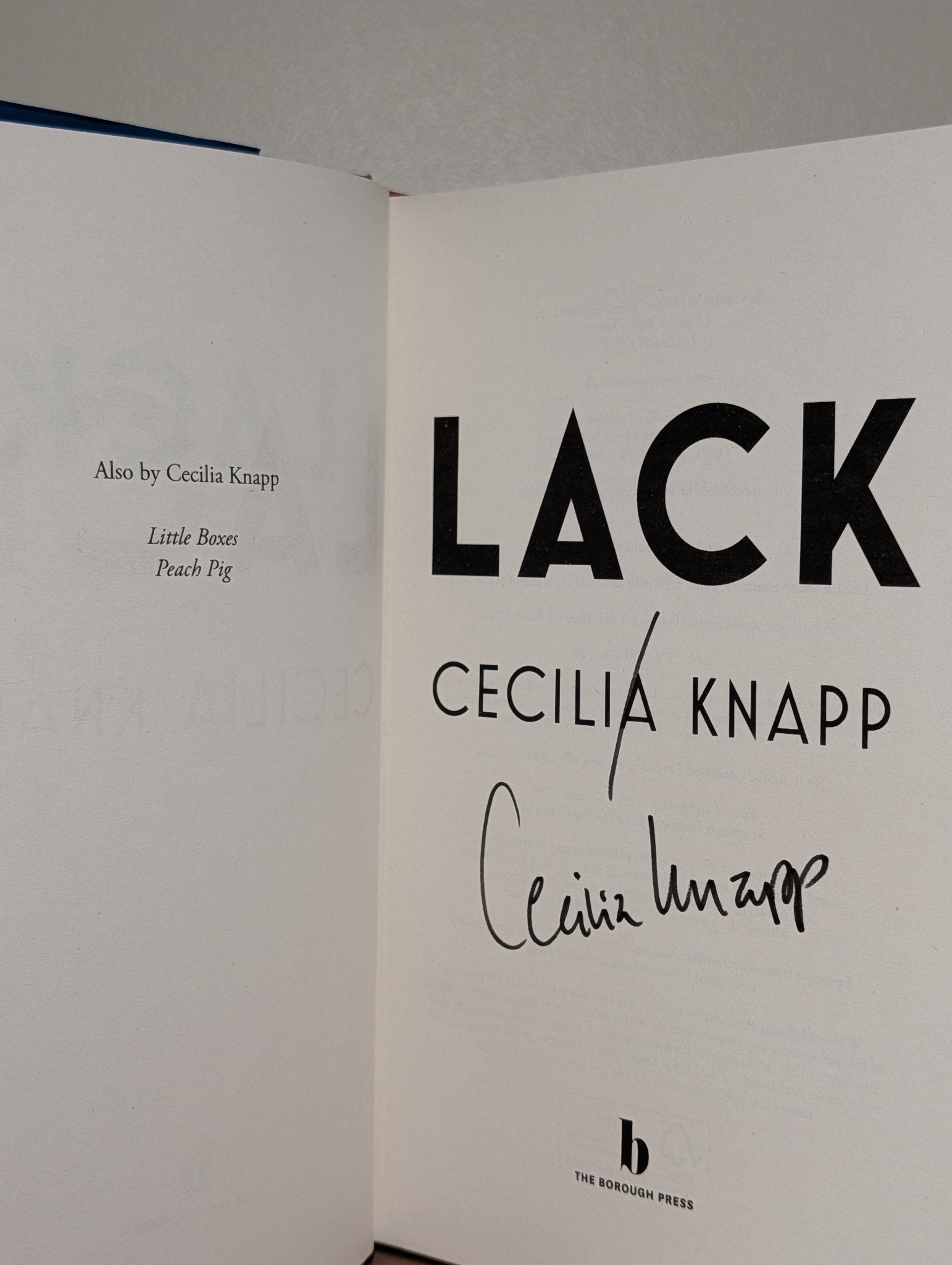 Lack by Cecilia Knapp (Signed First Edition) - Fialta Books