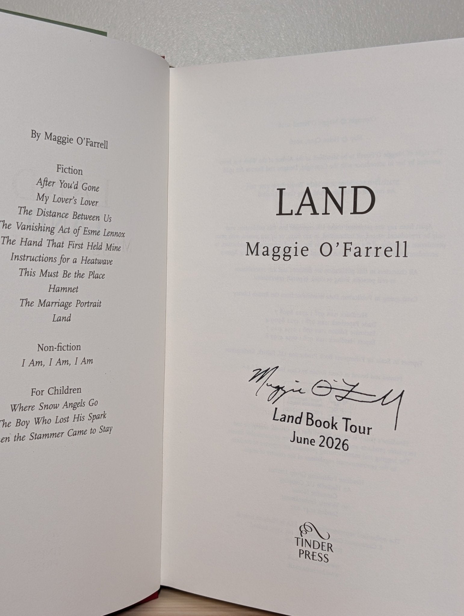 Land by Maggie O'Farrell (Stamp Signed Edition) - Fialta Books