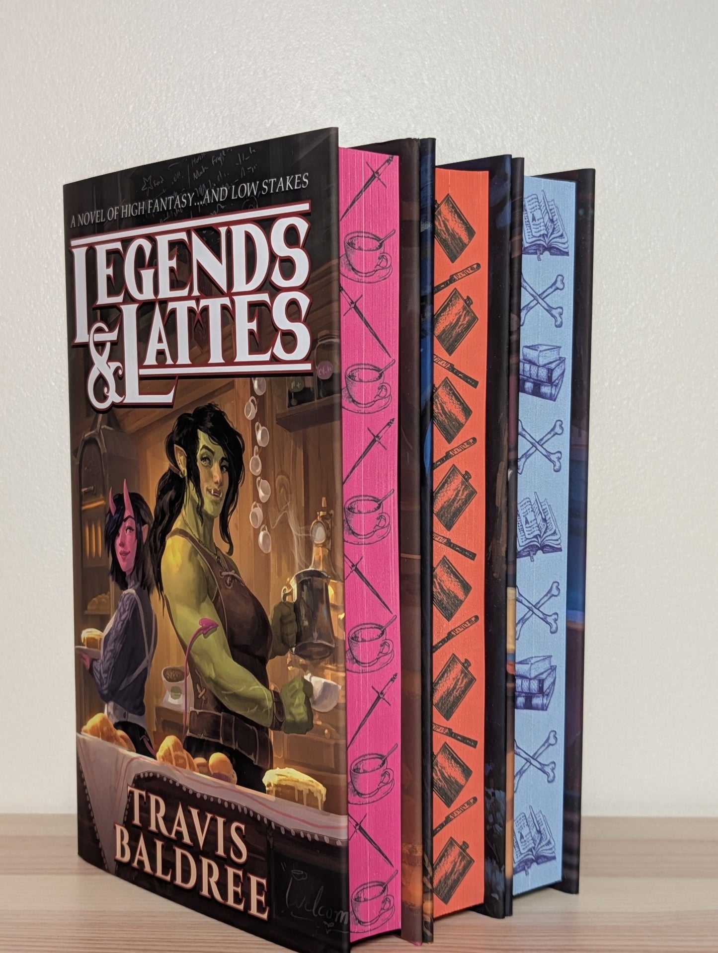 Legends & Lattes; Bookshops & Bonedust; Brigands & Breadknives (Signed Set with sprayed edges) - Fialta Books