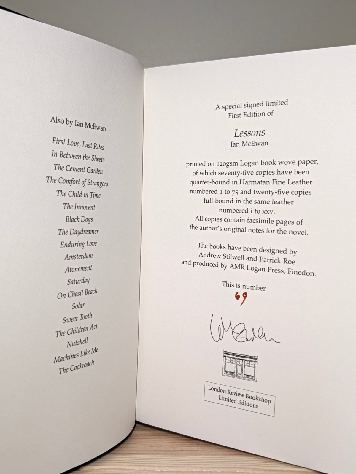 Lessons by Ian McEwan (Signed Limited First Edition) - Fialta Books