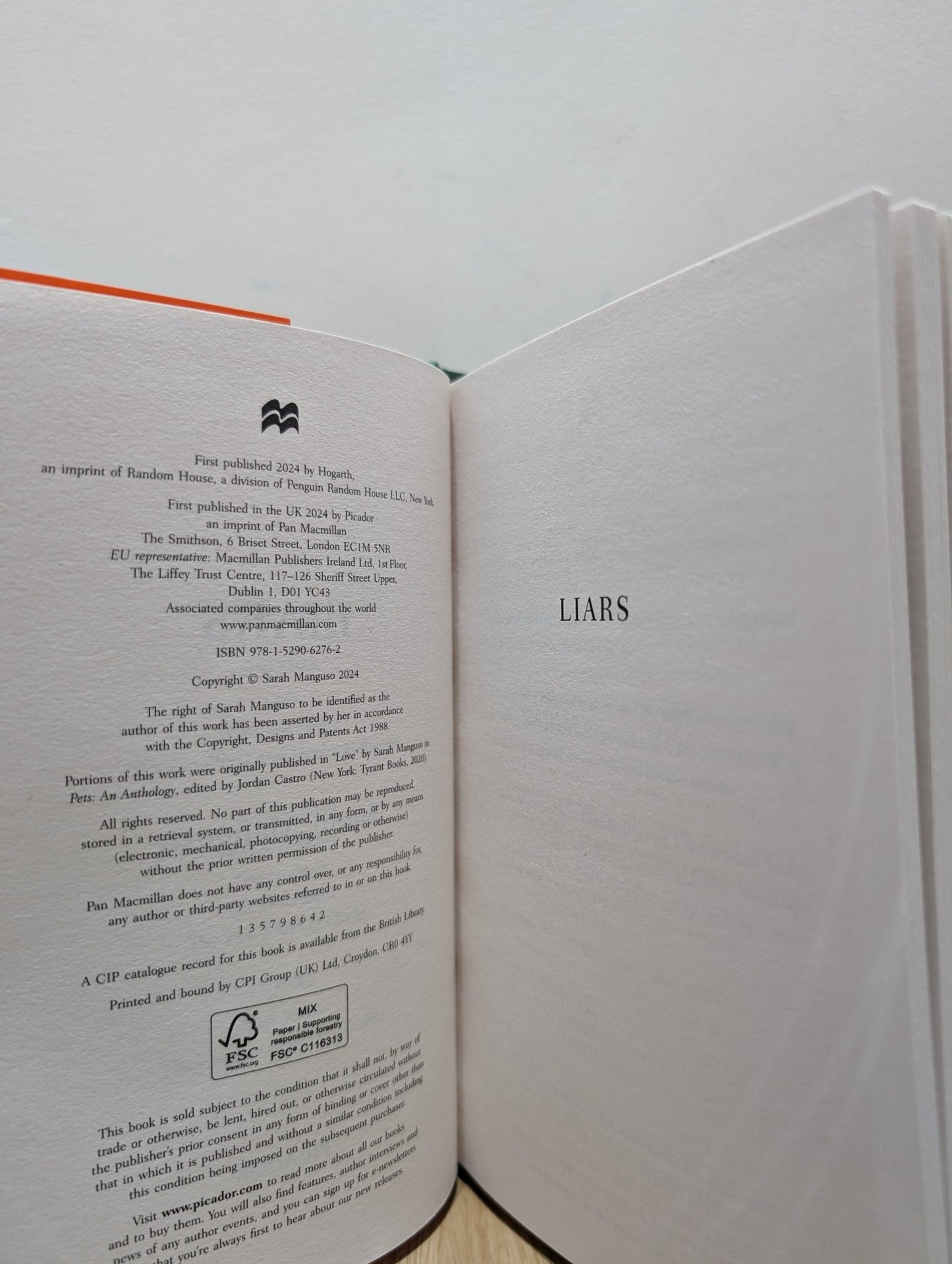Liars by Sarah Manguso (First Edition) - Fialta Books