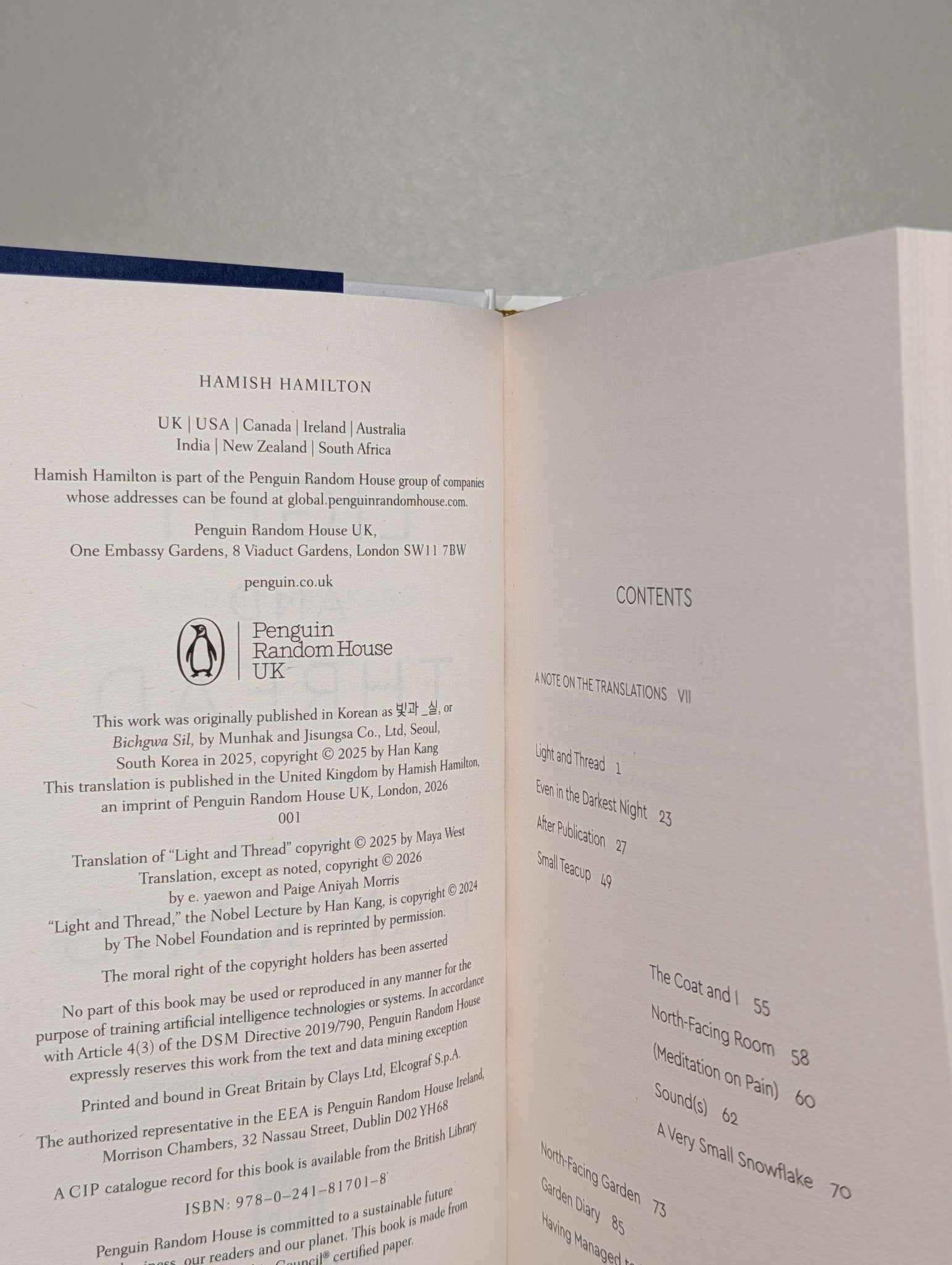 Light and Thread by Han Kang (First Edition) - Fialta Books