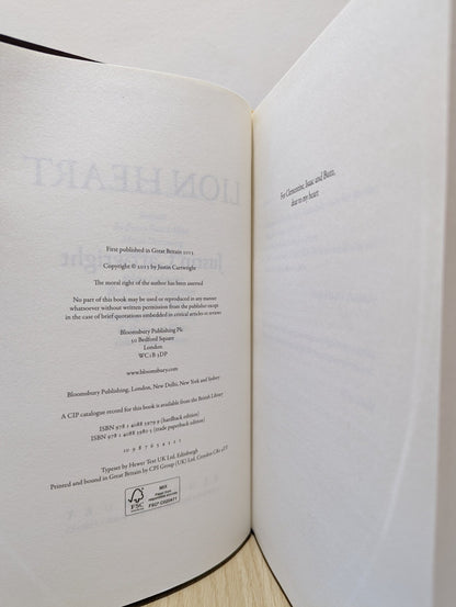 Lion Heart by Justin Cartwright (First Edition) - Fialta Books