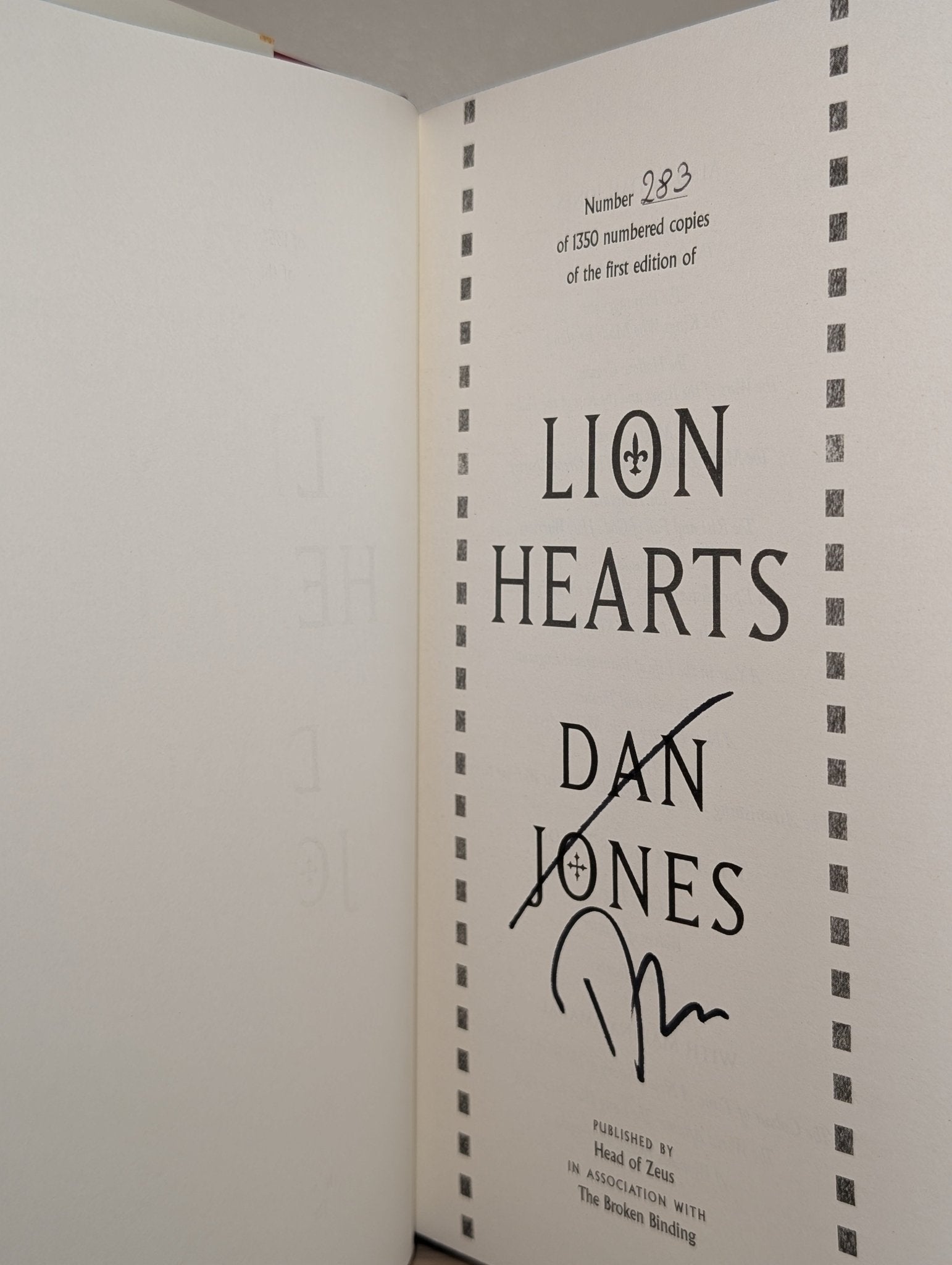 Lion Hearts: conclusion to the Essex Dogs trilogy by Dan Jones (Signed First Edition with sprayed edges) - Fialta Books
