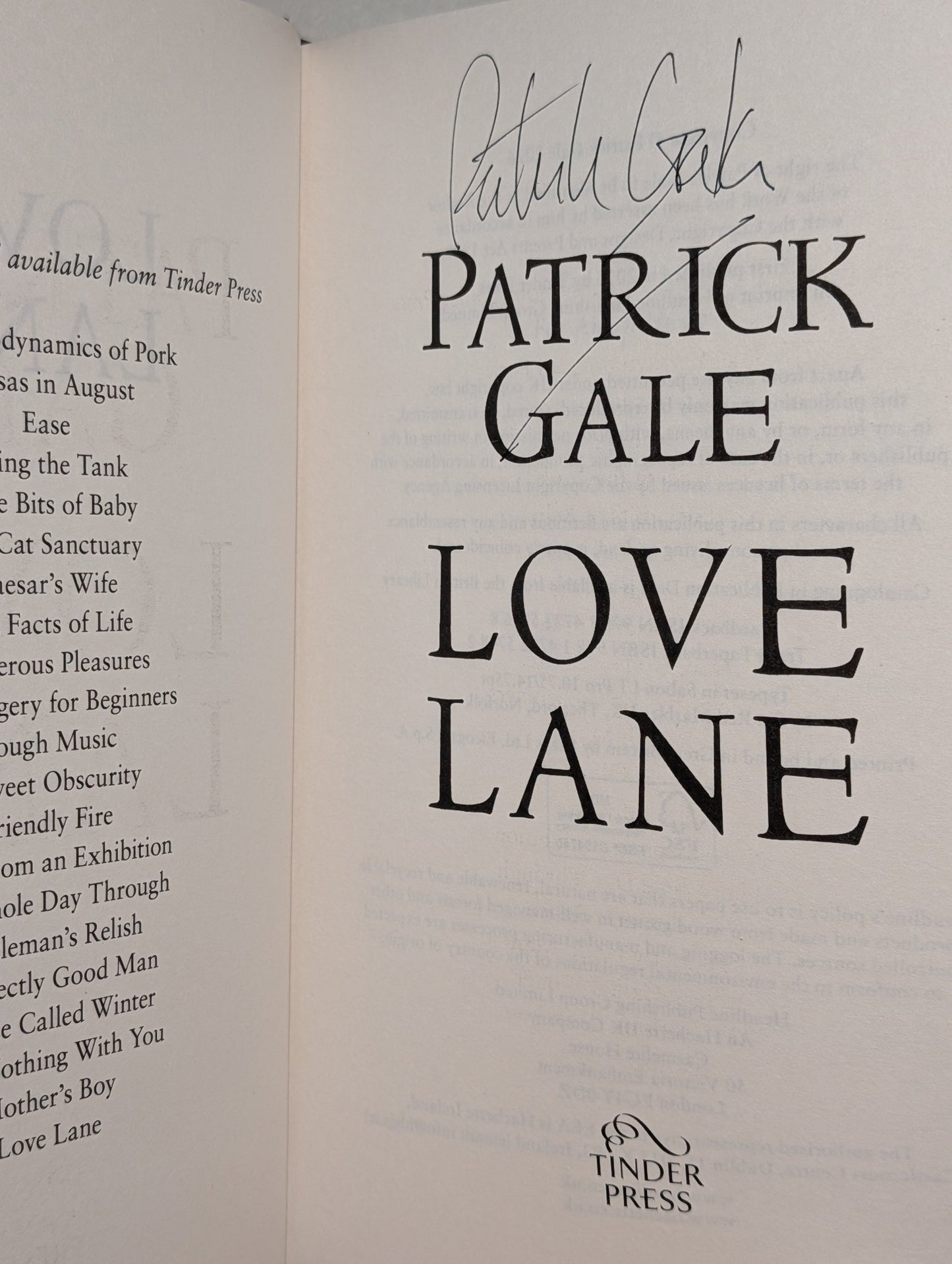 Love Lane by Patrick Gale (Signed First Edition) - Fialta Books