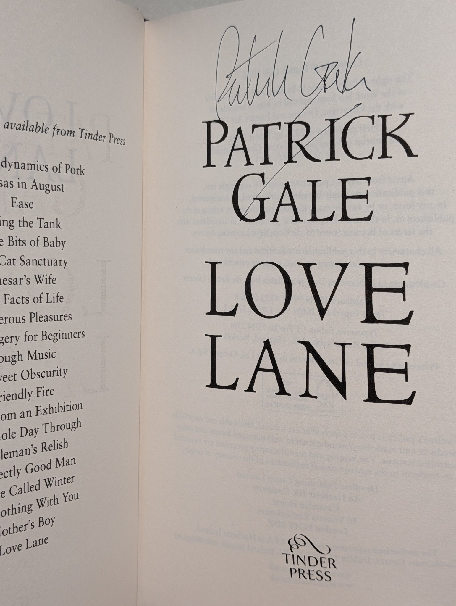 Love Lane by Patrick Gale (Signed First Edition) - Fialta Books