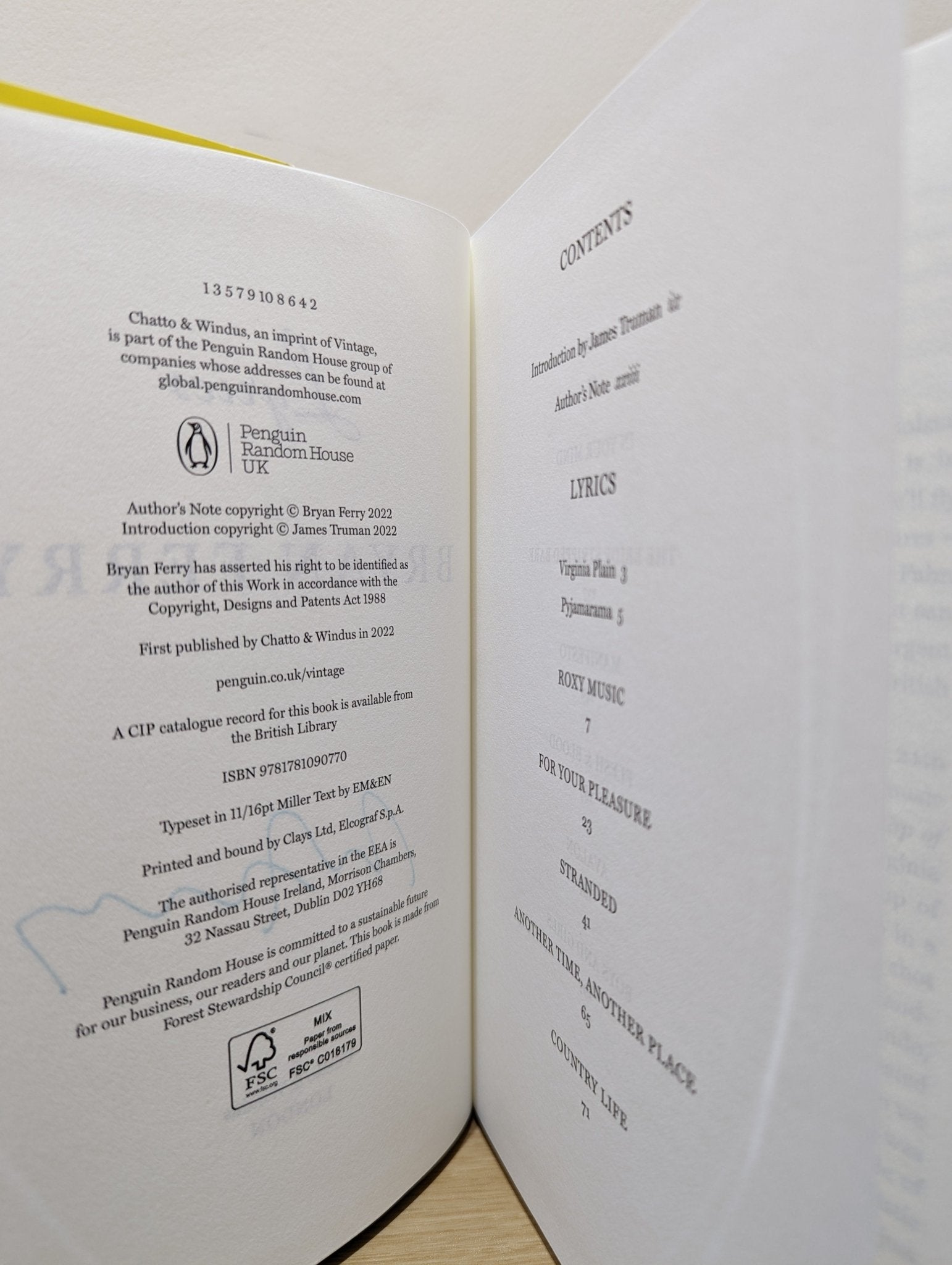 Lyrics by Bryan Ferry (Signed First Edition) - Fialta Books