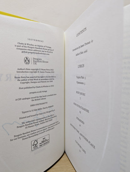 Lyrics by Bryan Ferry (Signed First Edition) - Fialta Books