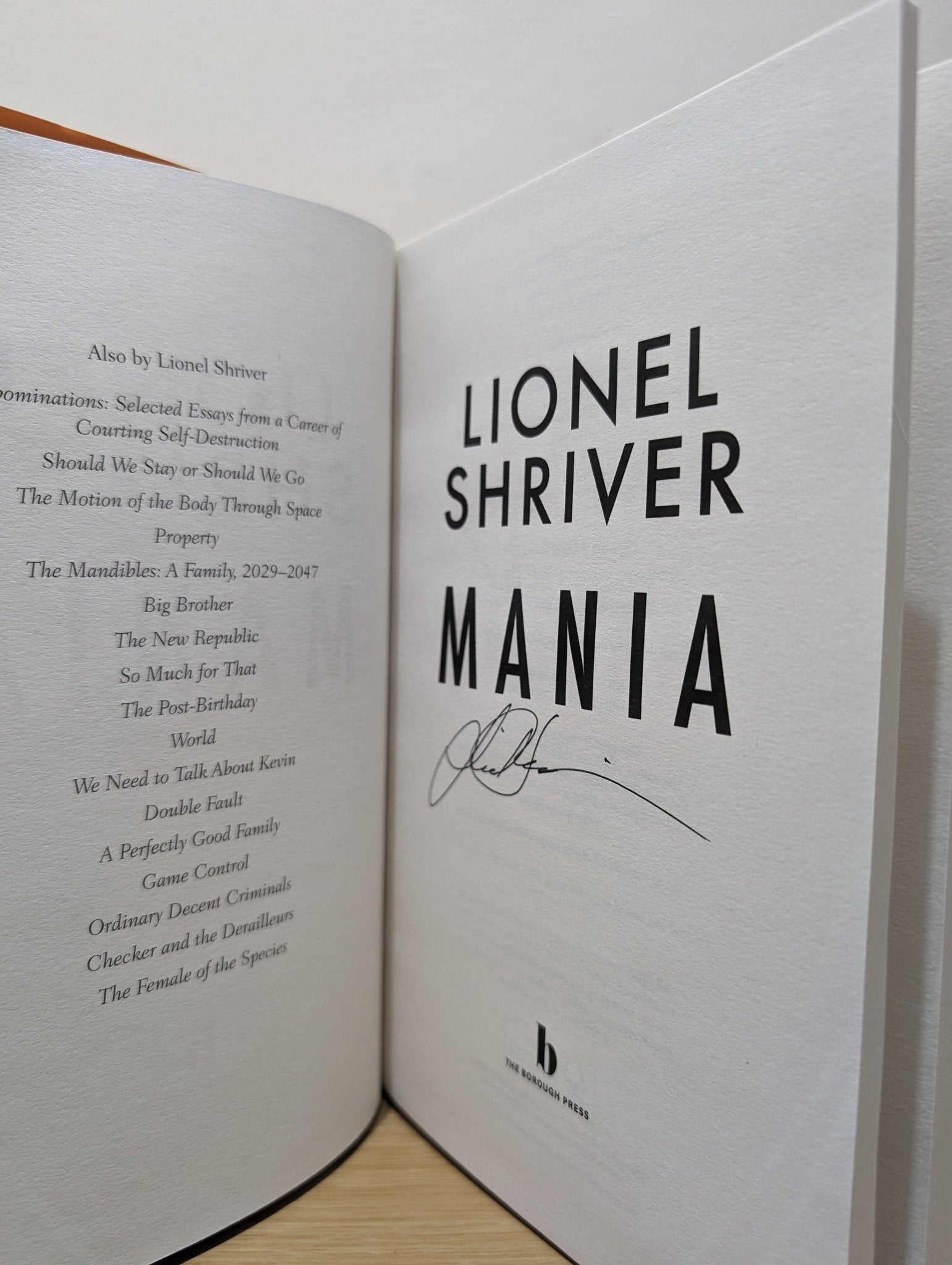 Mania by Lionel Shriver (Signed First Edition) - Fialta Books