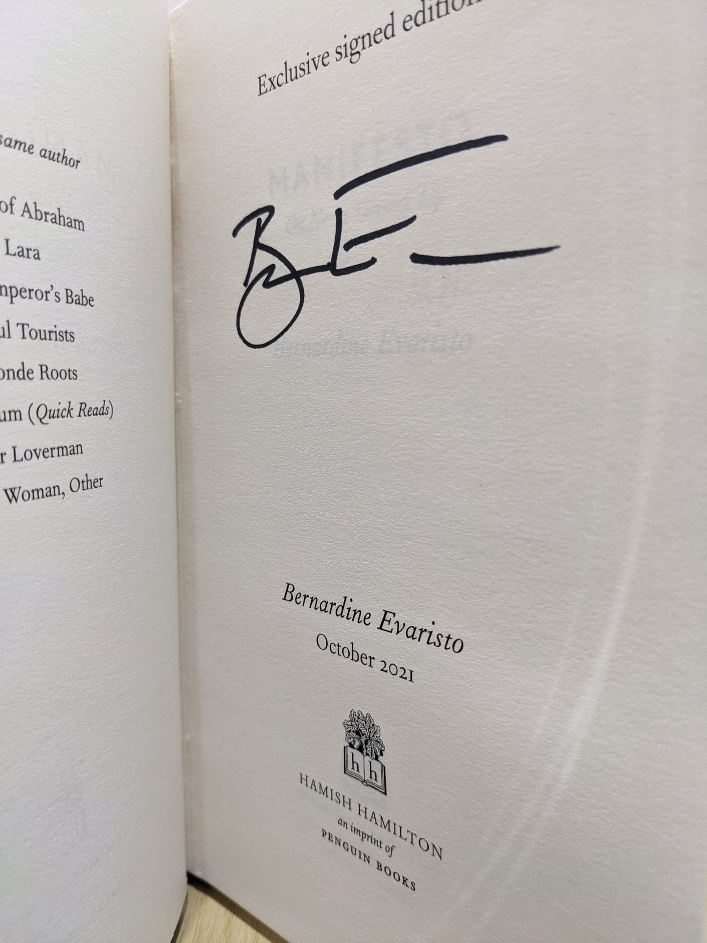Manifesto: On Never Giving Up by Bernardine Evaristo (Signed First Edition) - Fialta Books