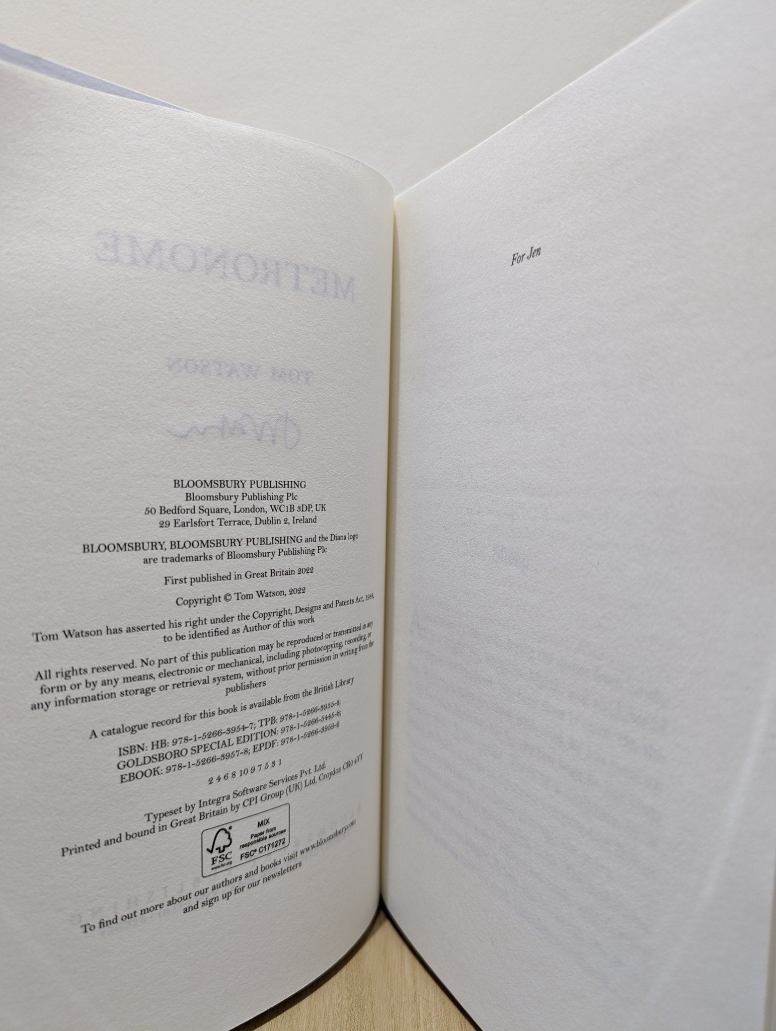 Metronome by Tom Watson (Signed First Edition) - Fialta Books