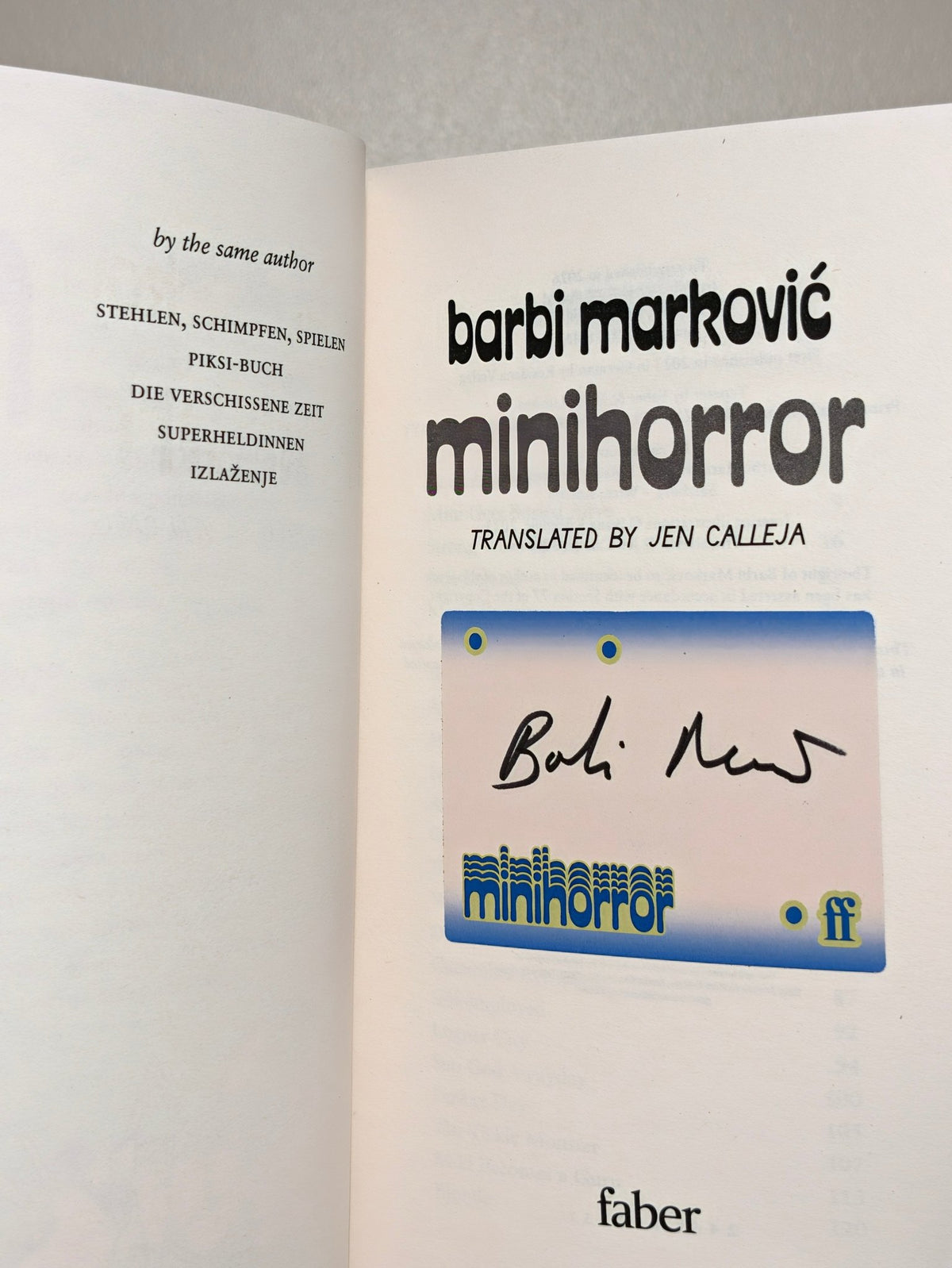 Minihorror by Barbi Markovic (Signed First Edition) - Fialta Books