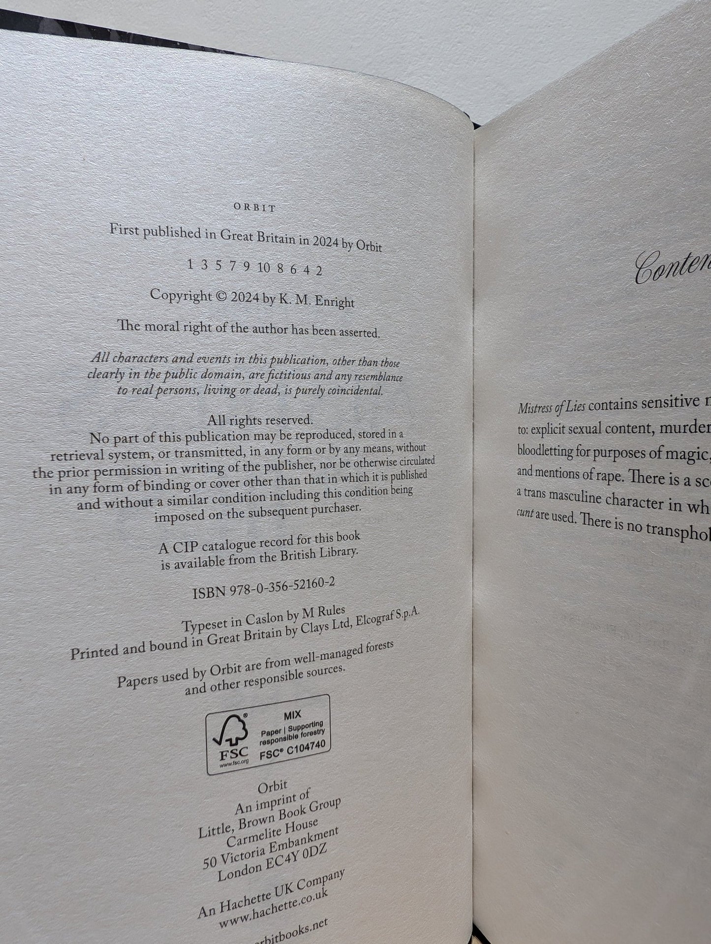 Mistress of Lies by K. M. Enright (Signed First Edition with sprayed edges) - Fialta Books