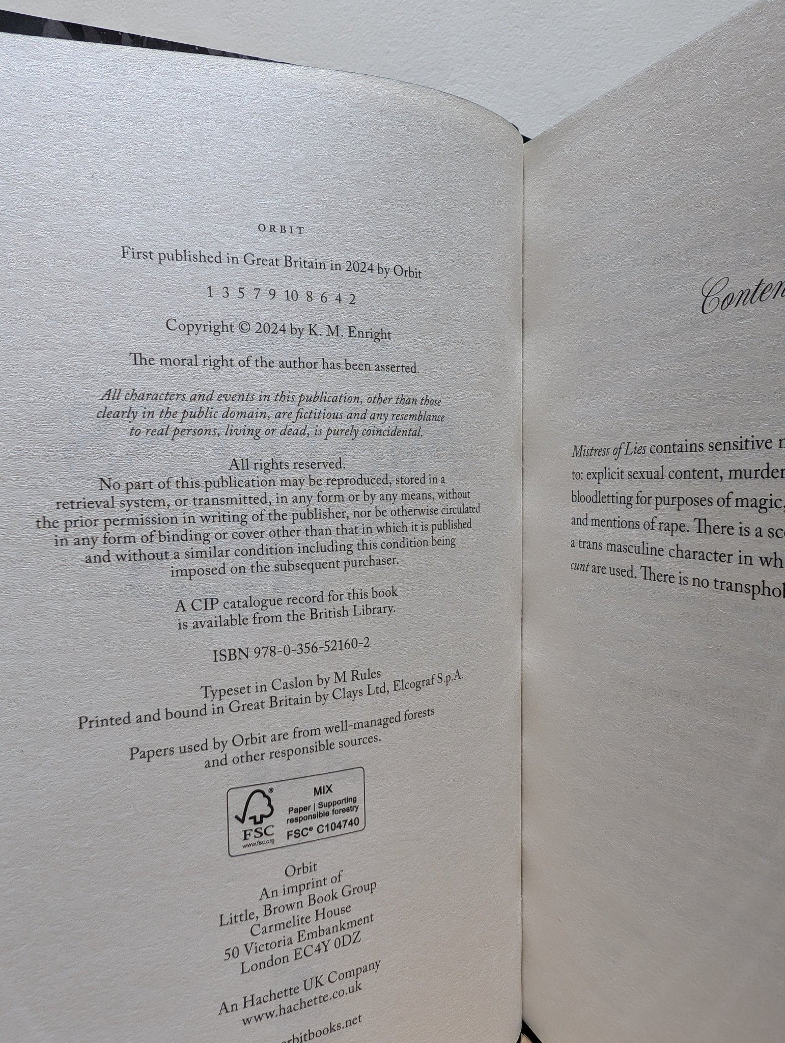 Mistress of Lies by K. M. Enright (Signed First Edition with sprayed edges) - Fialta Books