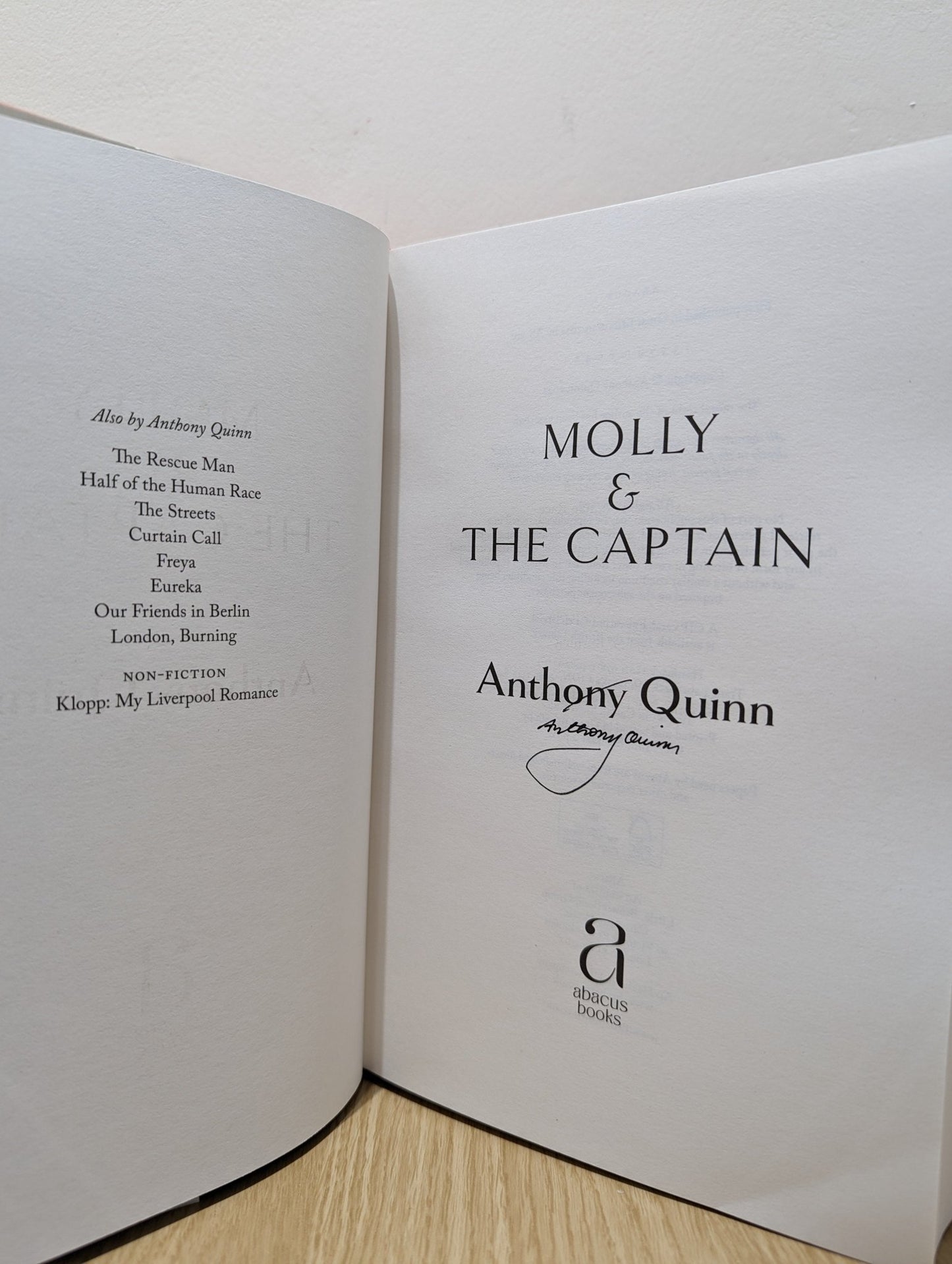 Molly & the Captain by Anthony Quinn (Signed First Edition) - Fialta Books