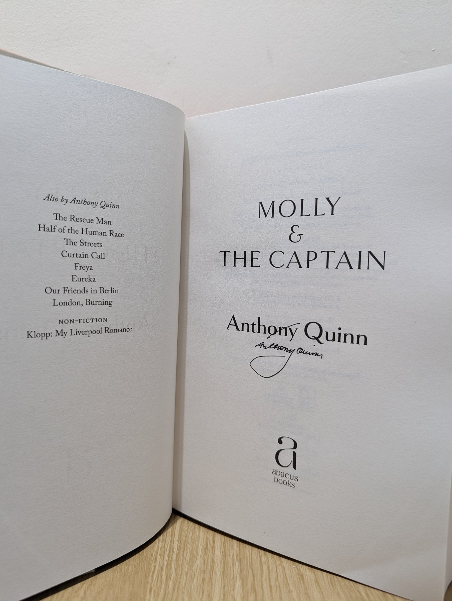 Molly & the Captain by Anthony Quinn (Signed First Edition) - Fialta Books
