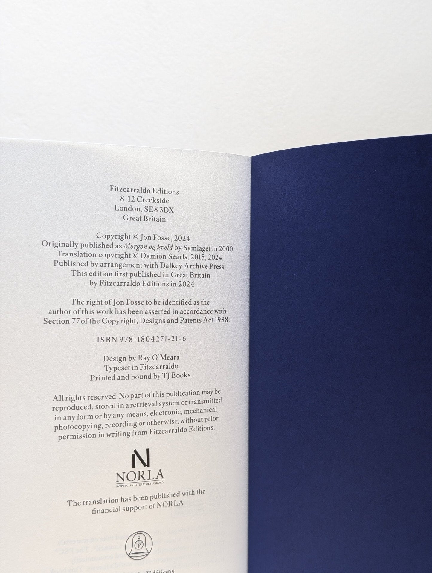 Morning and Evening by Jon; Searls Fosse (Signed First Edition) - Fialta Books