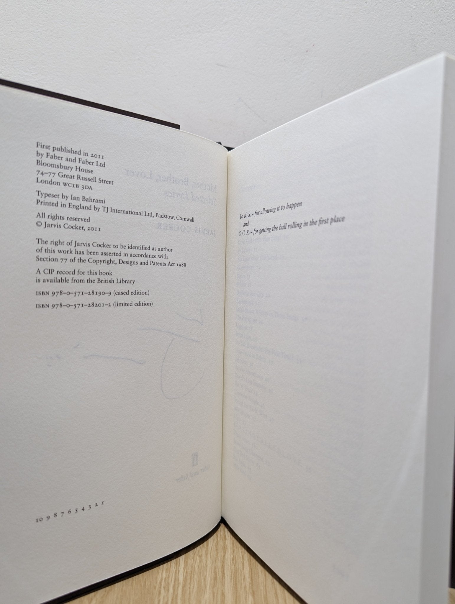 Mother, Brother, Lover: Selected Lyrics by Jarvis Cocker (Signed First Edition) - Fialta Books