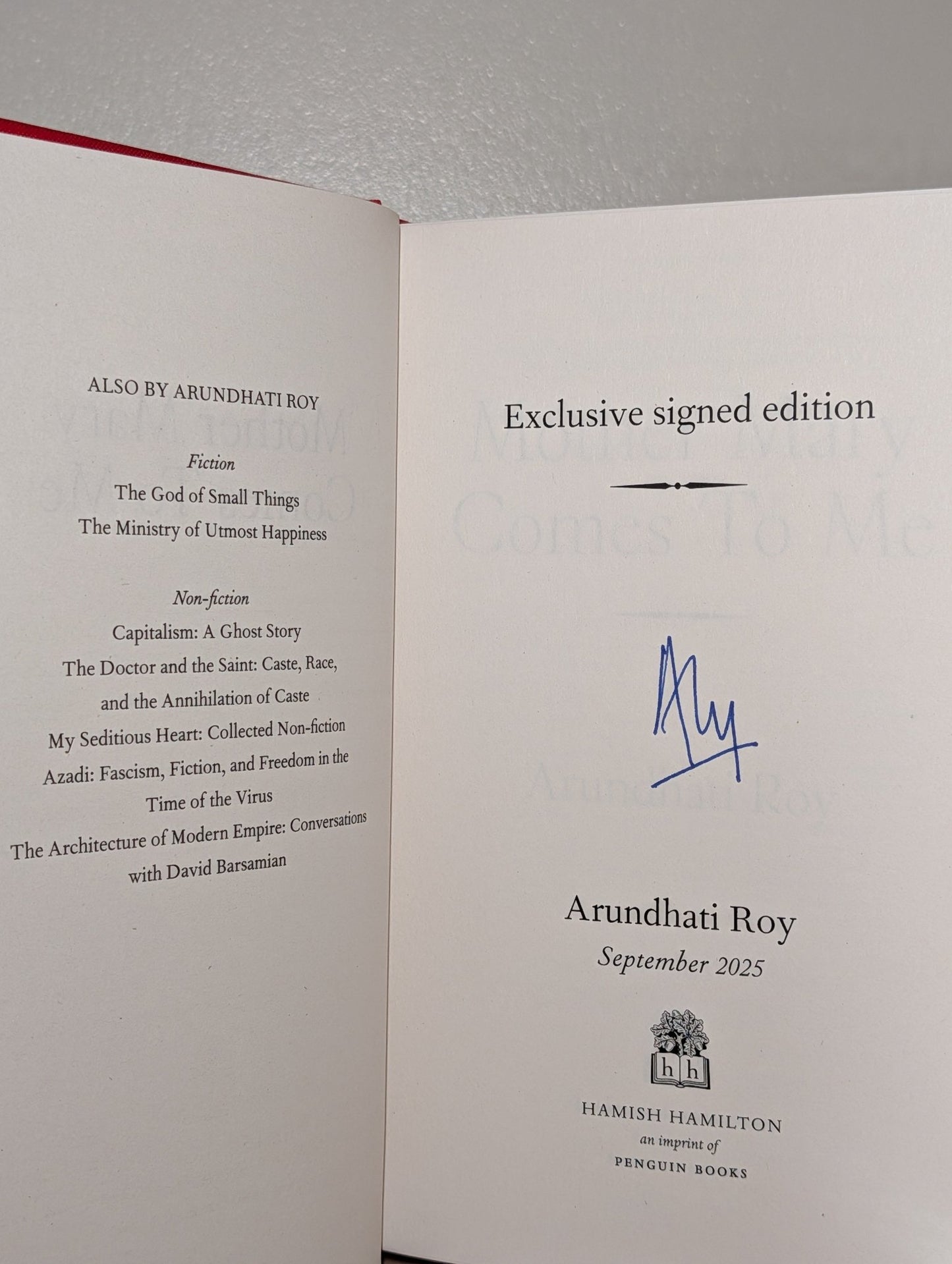 Mother Mary Comes To Me by Arundhati Roy (Signed First Edition) - Fialta Books