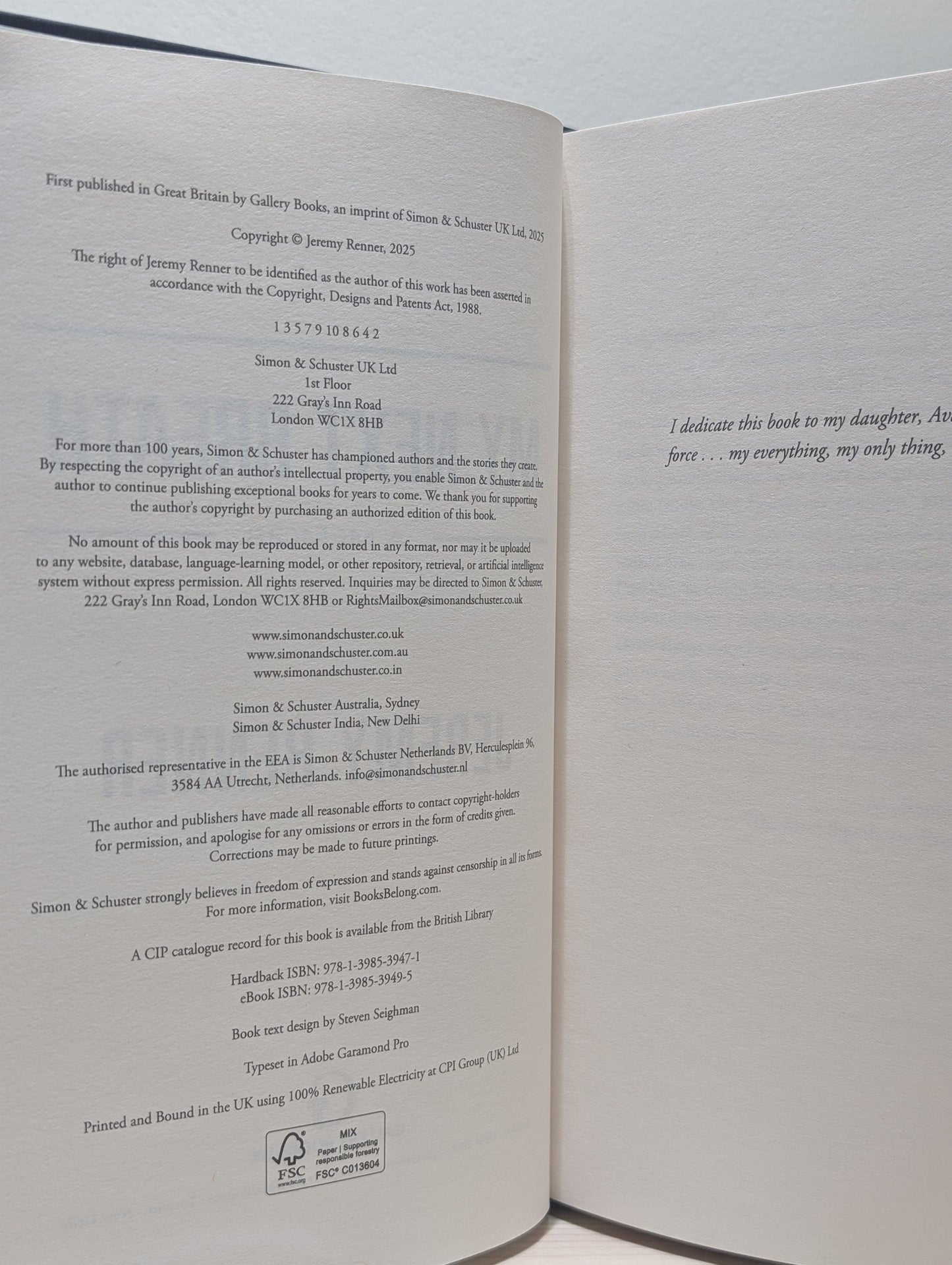 My Next Breath by Jeremy Renner (Signed First Edition) - Fialta Books