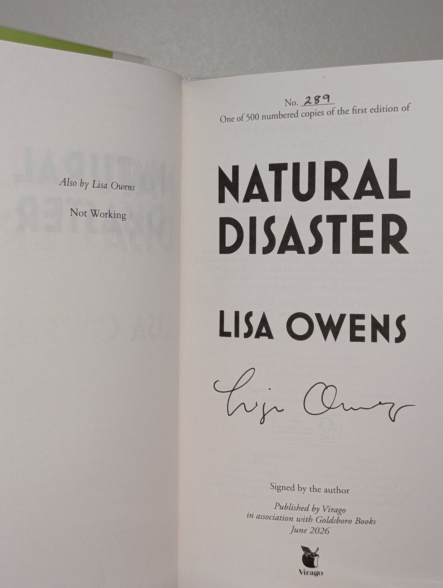Natural Disaster by Lisa Owens (Signed First Edition with sprayed edges) - Fialta Books