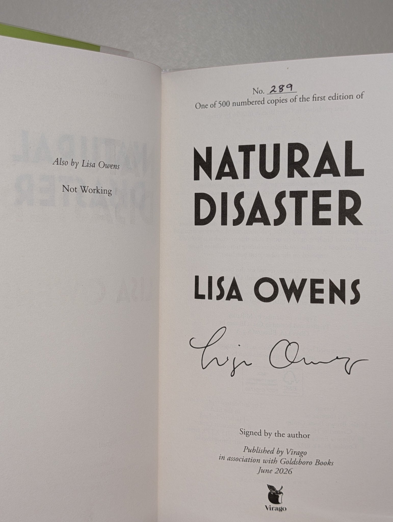 Natural Disaster by Lisa Owens (Signed First Edition with sprayed edges) - Fialta Books