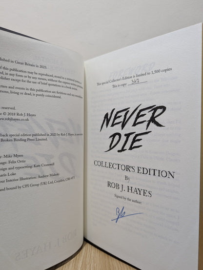 Never Die by Rob J. Hayes (Signed Numbered Edition with gold edges) - Fialta Books