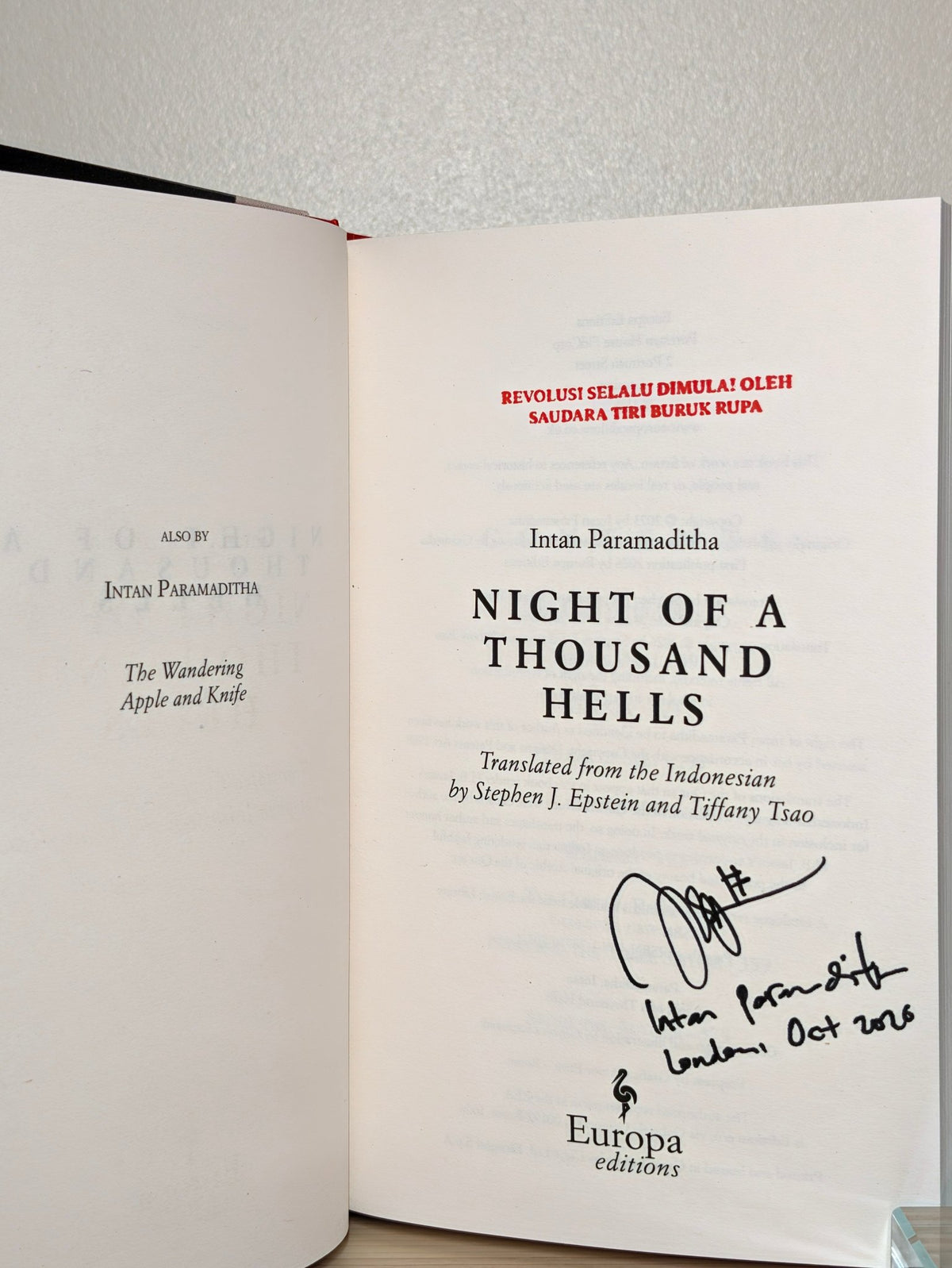 Night of a Thousand Hells by Intan Paramaditha (Signed Dated First Edition) - Fialta Books