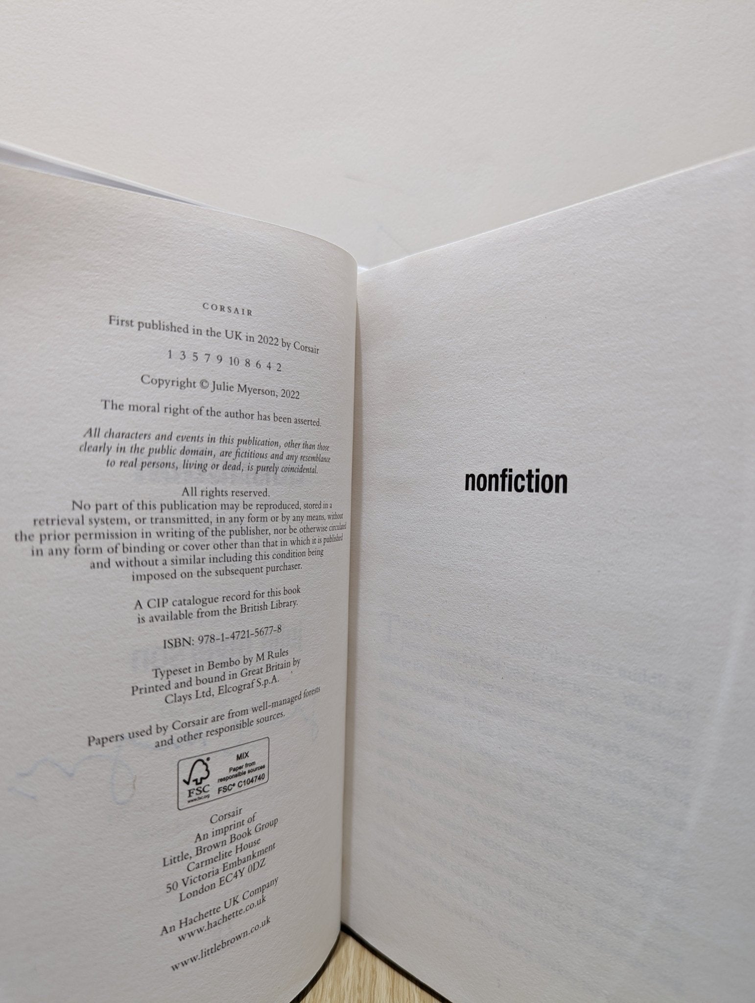 Nonfiction: A novel by Julie Myerson (Signed First Edition) - Fialta Books