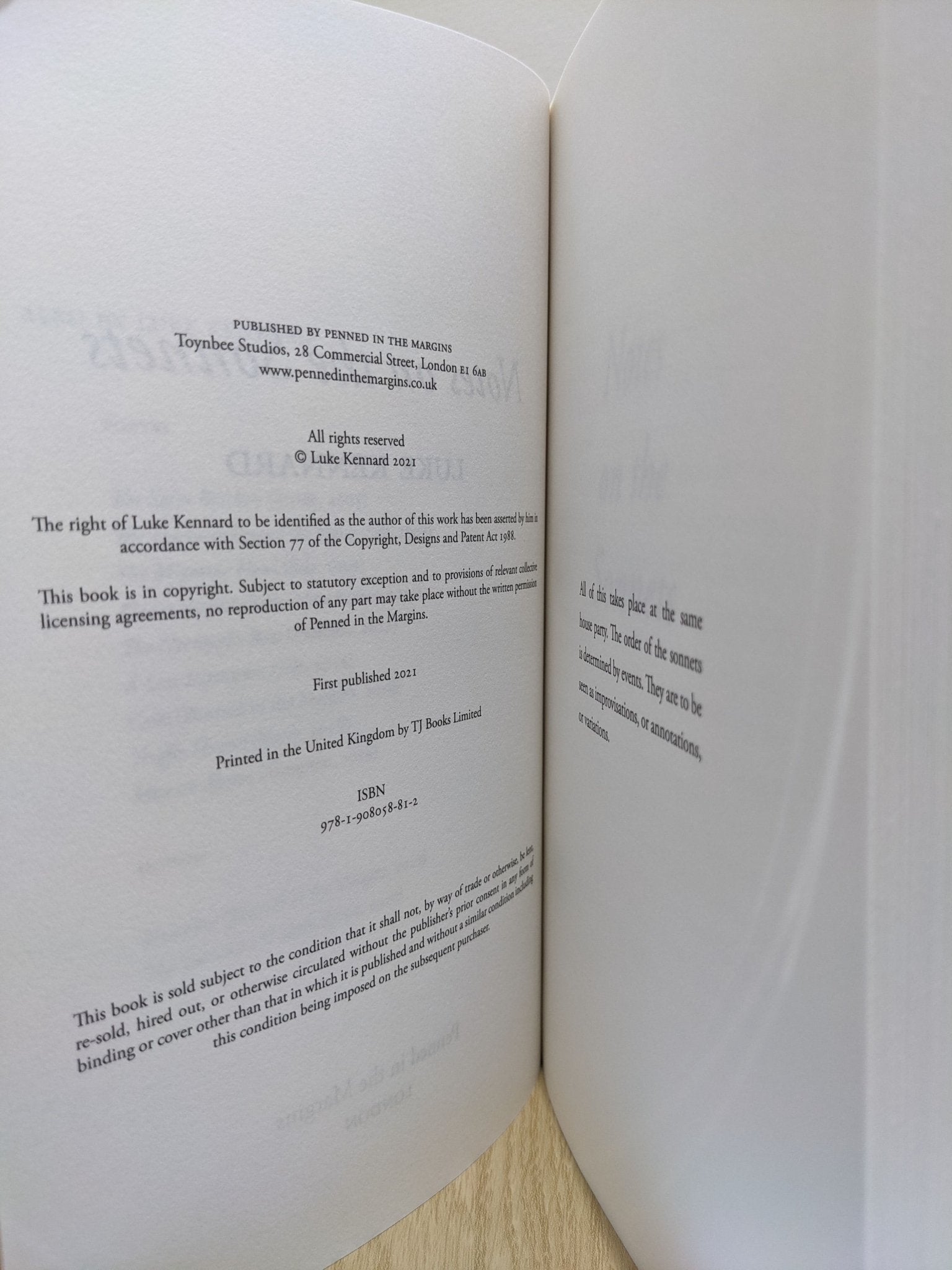 Notes on the Sonnets by Luke Kennard (First Edition) - Fialta Books