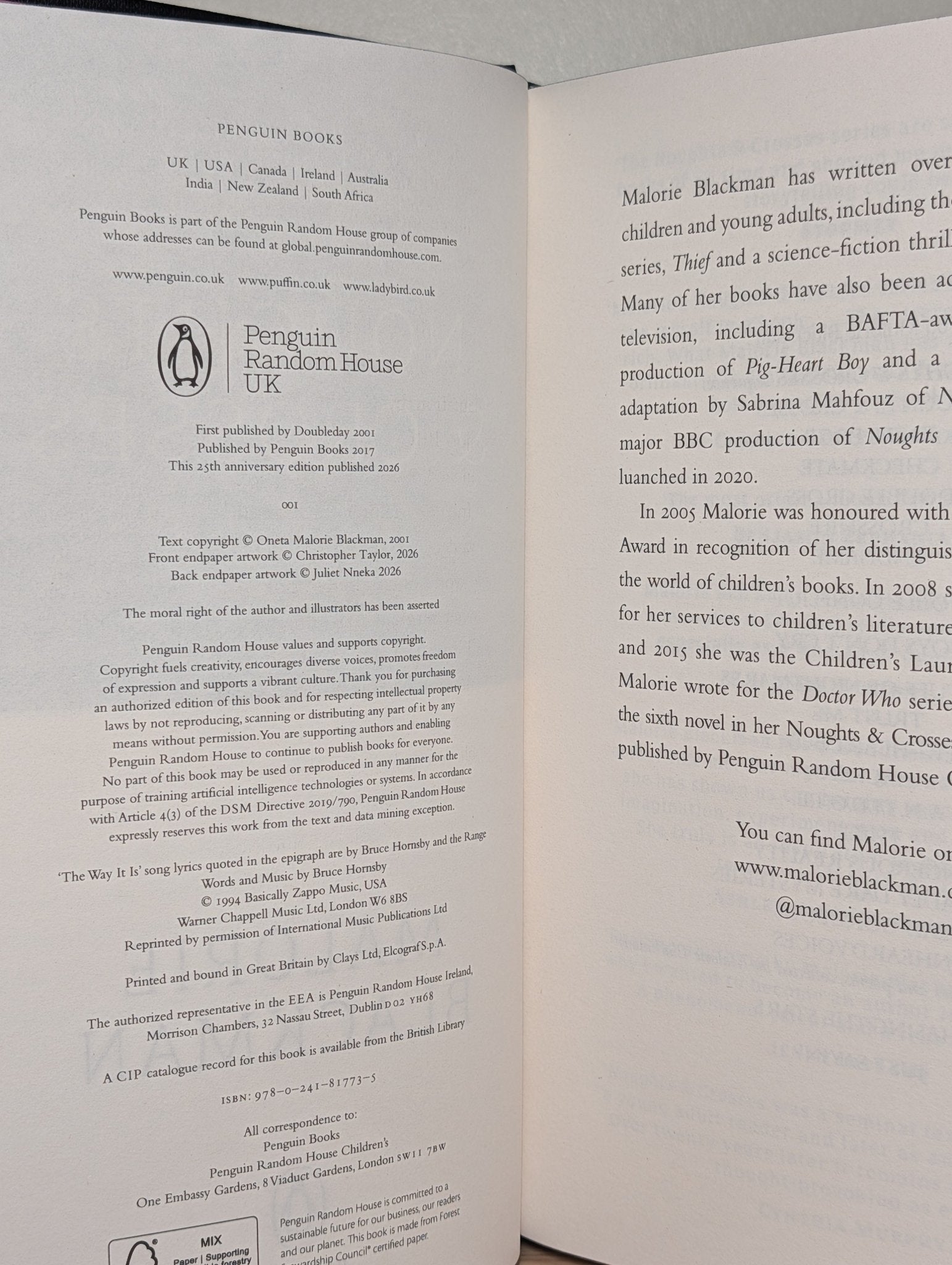 Noughts & Crosses by Malorie Blackman Signed 25th Anniversary Special Edition - Fialta Books