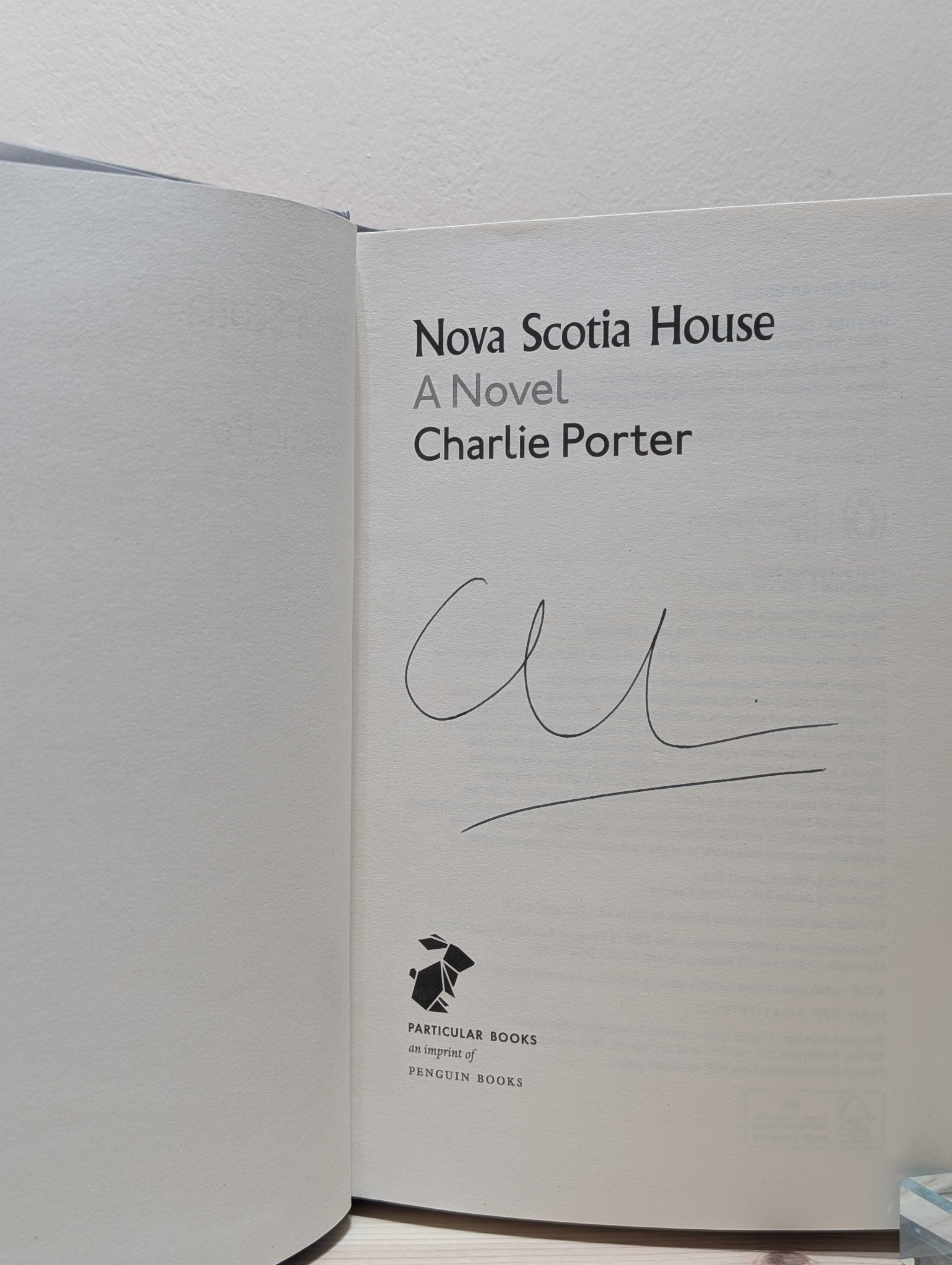 Nova Scotia House: A Novel by Charlie Porter (Signed First Edition) - Fialta Books