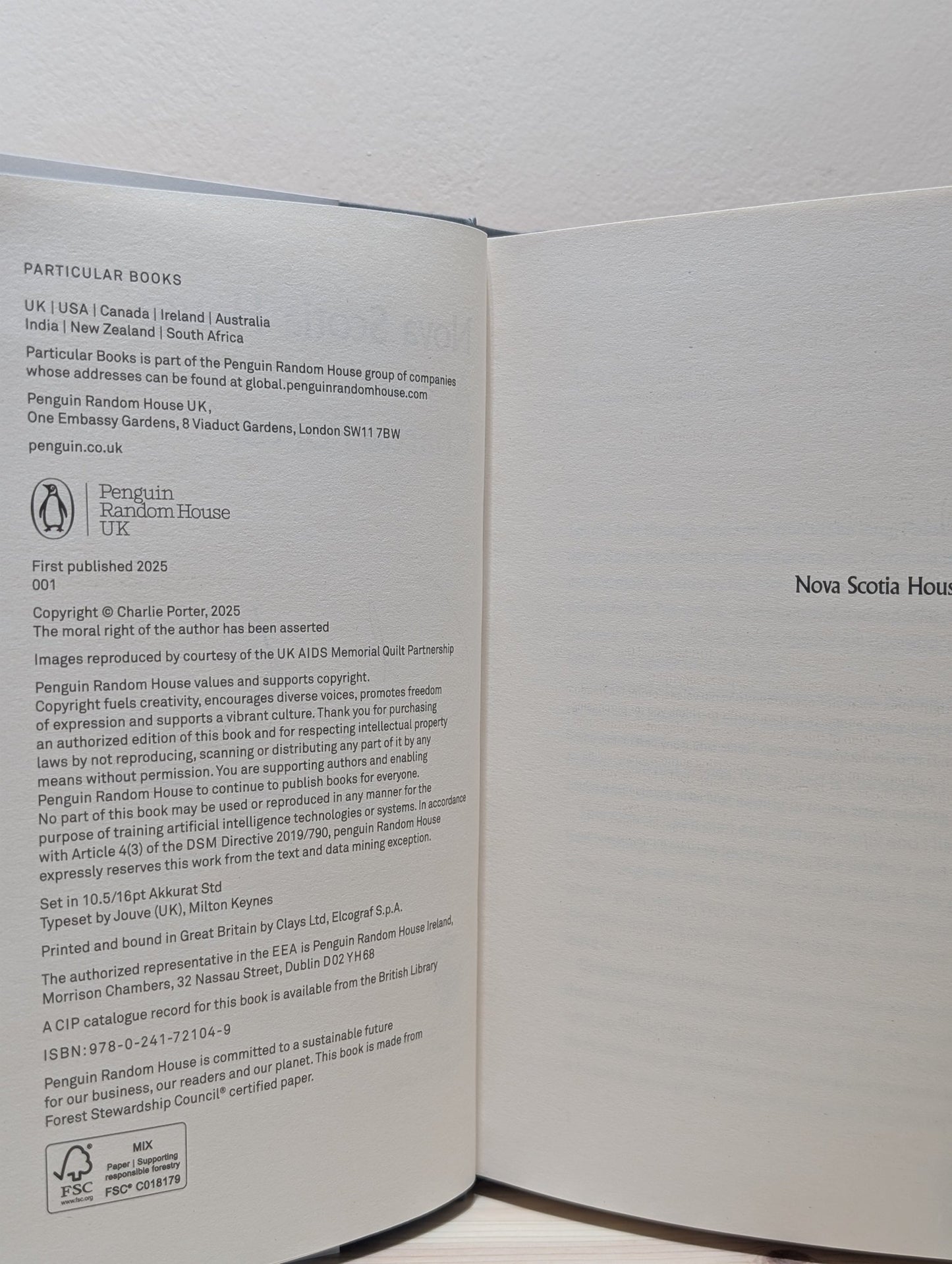 Nova Scotia House: A Novel by Charlie Porter (Signed First Edition) - Fialta Books