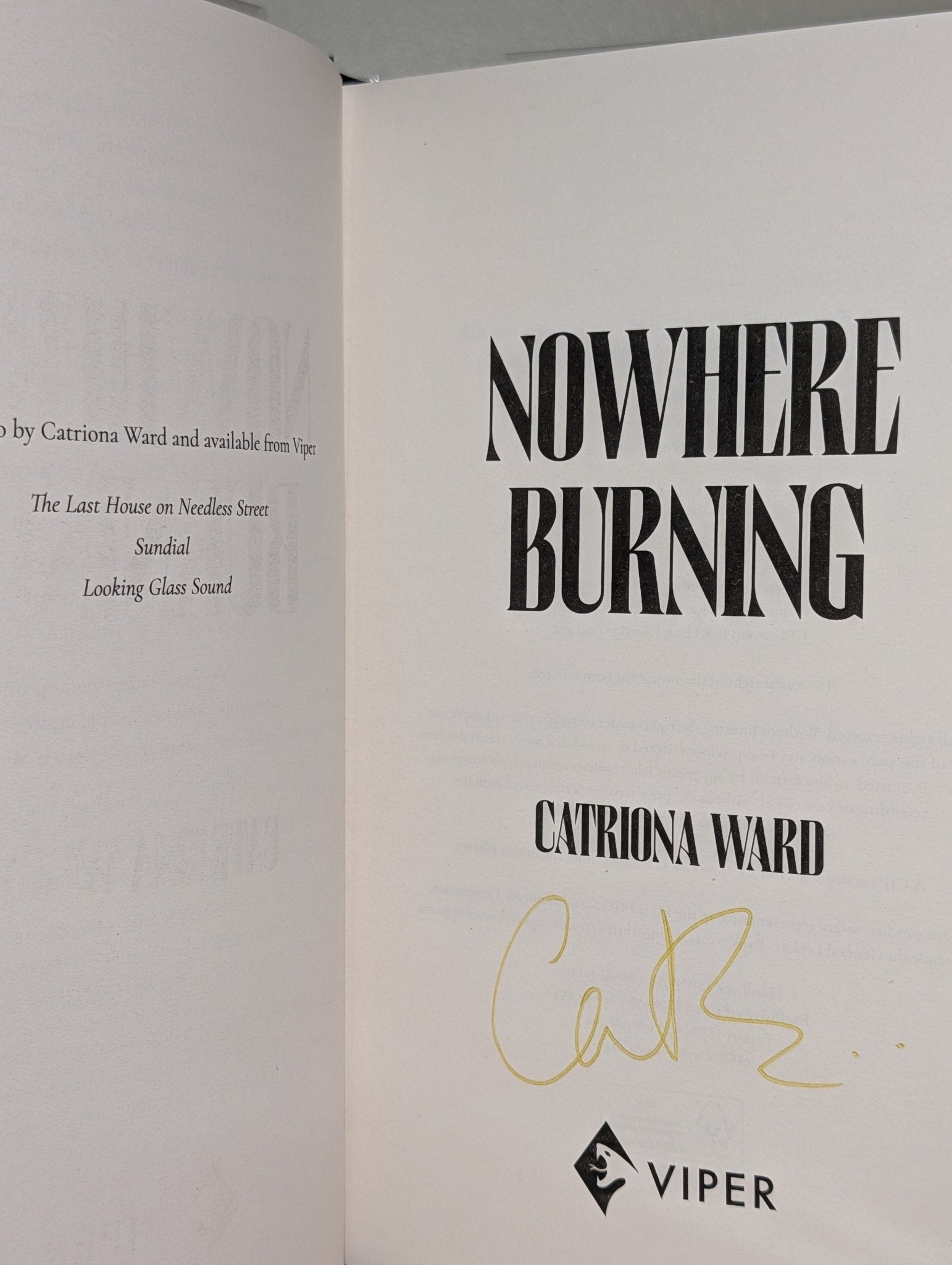 Nowhere Burning by Catriona Ward (Signed First Edition) - Fialta Books
