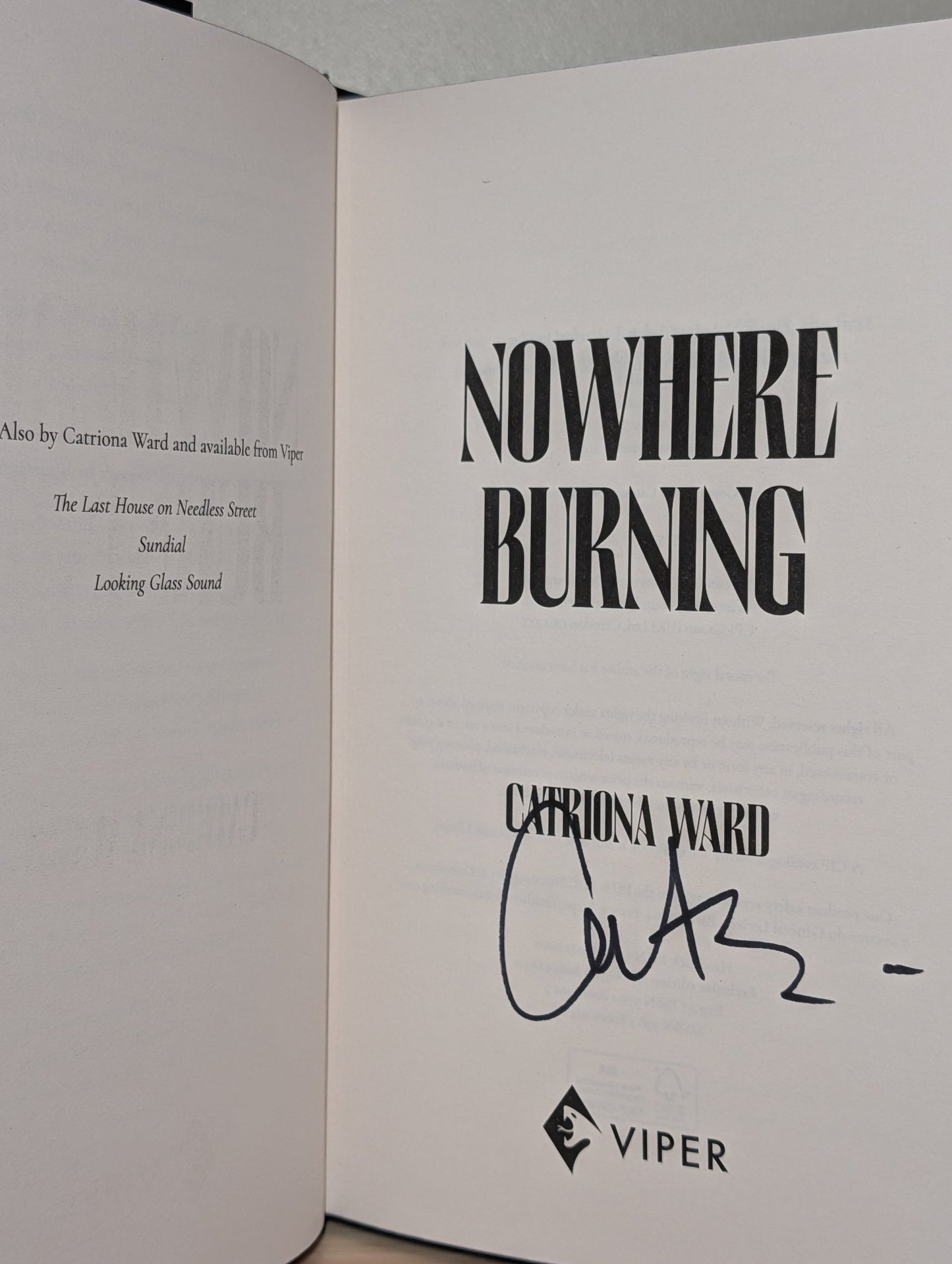 Nowhere Burning by Catriona Ward (Signed First Edition with sprayed edges) - Fialta Books