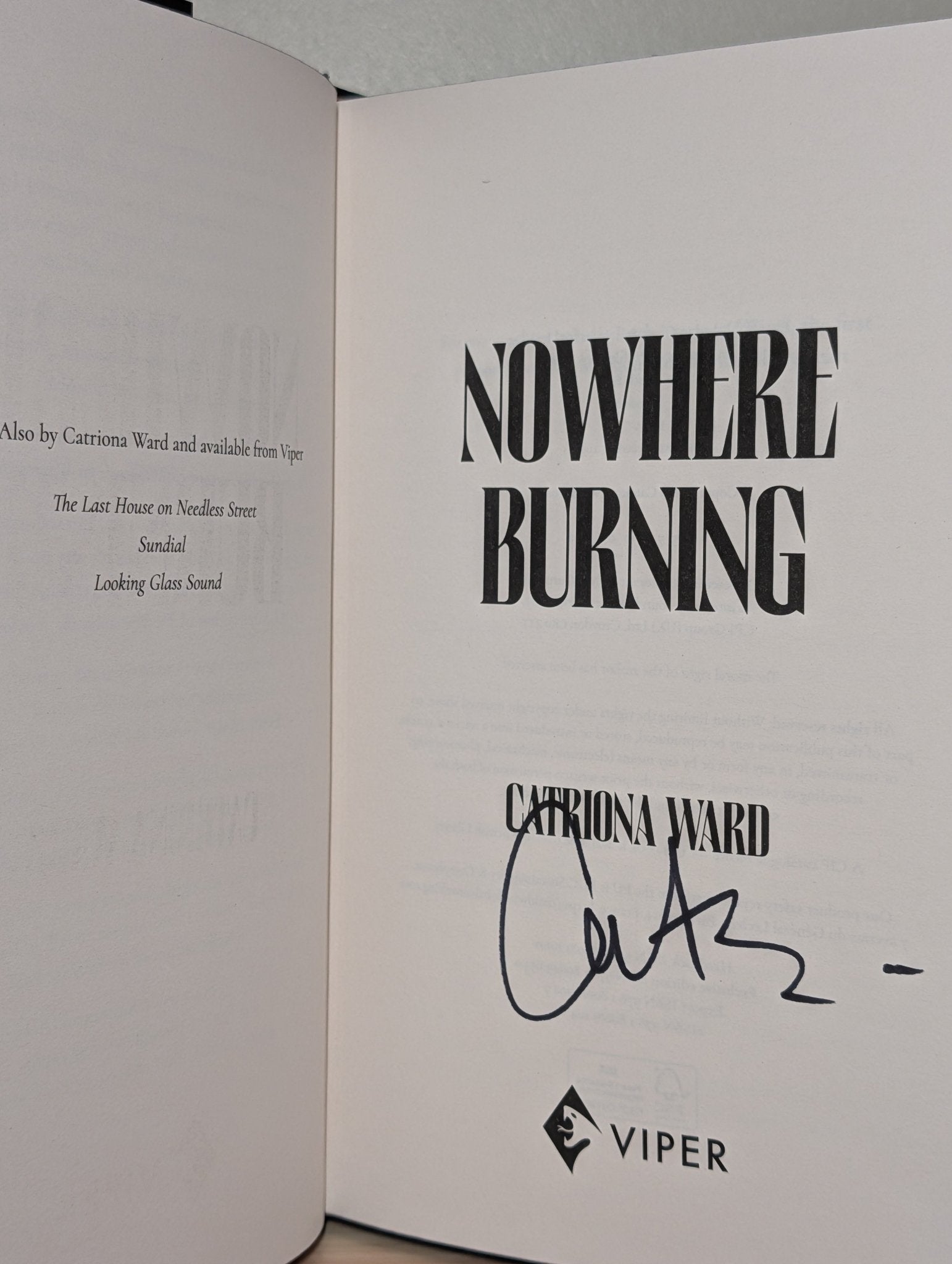 Nowhere Burning by Catriona Ward (Signed First Edition with sprayed edges) - Fialta Books