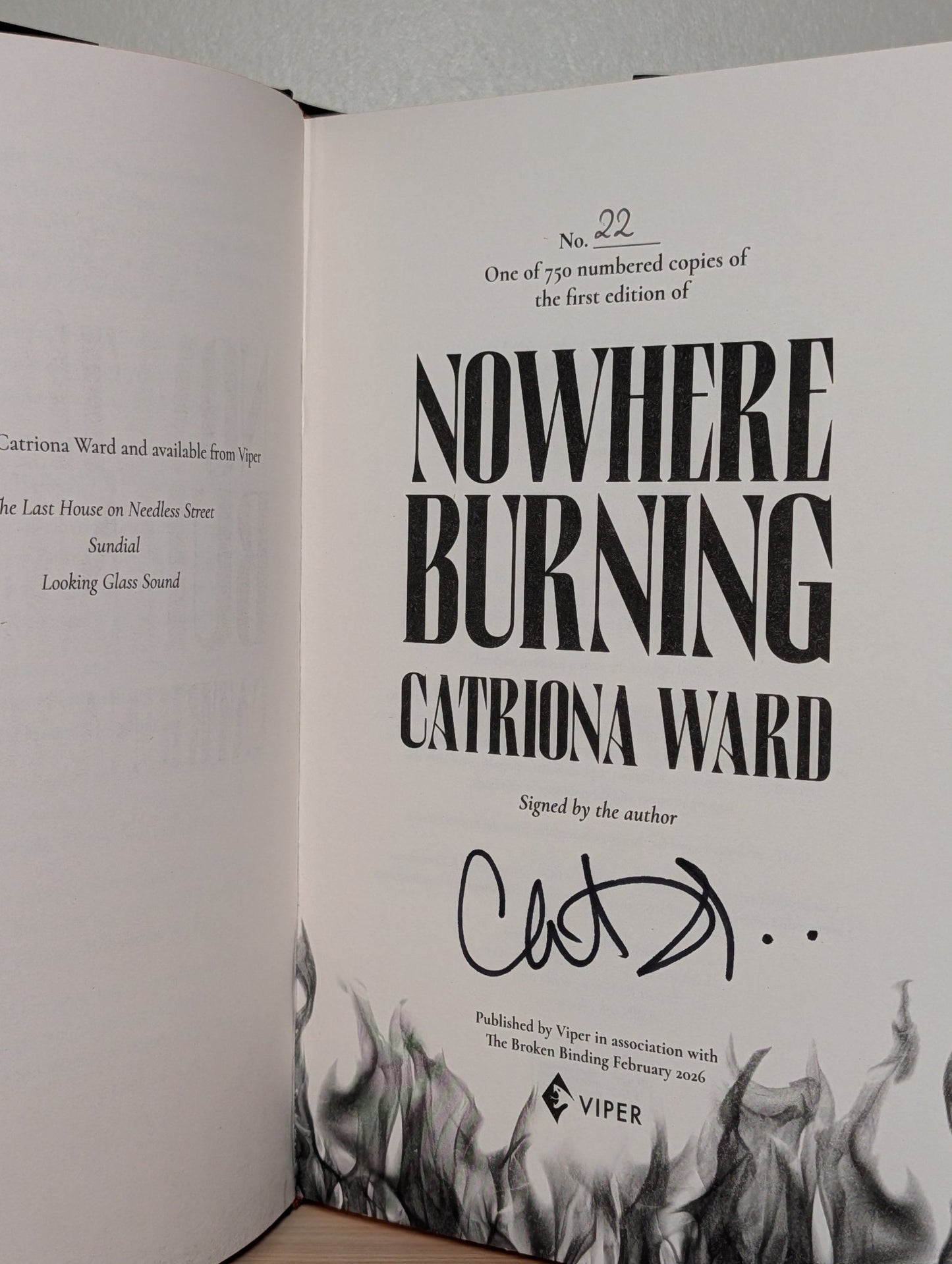 Nowhere Burning by Catriona Ward (Signed Special Edition with sprayed edges) - Fialta Books