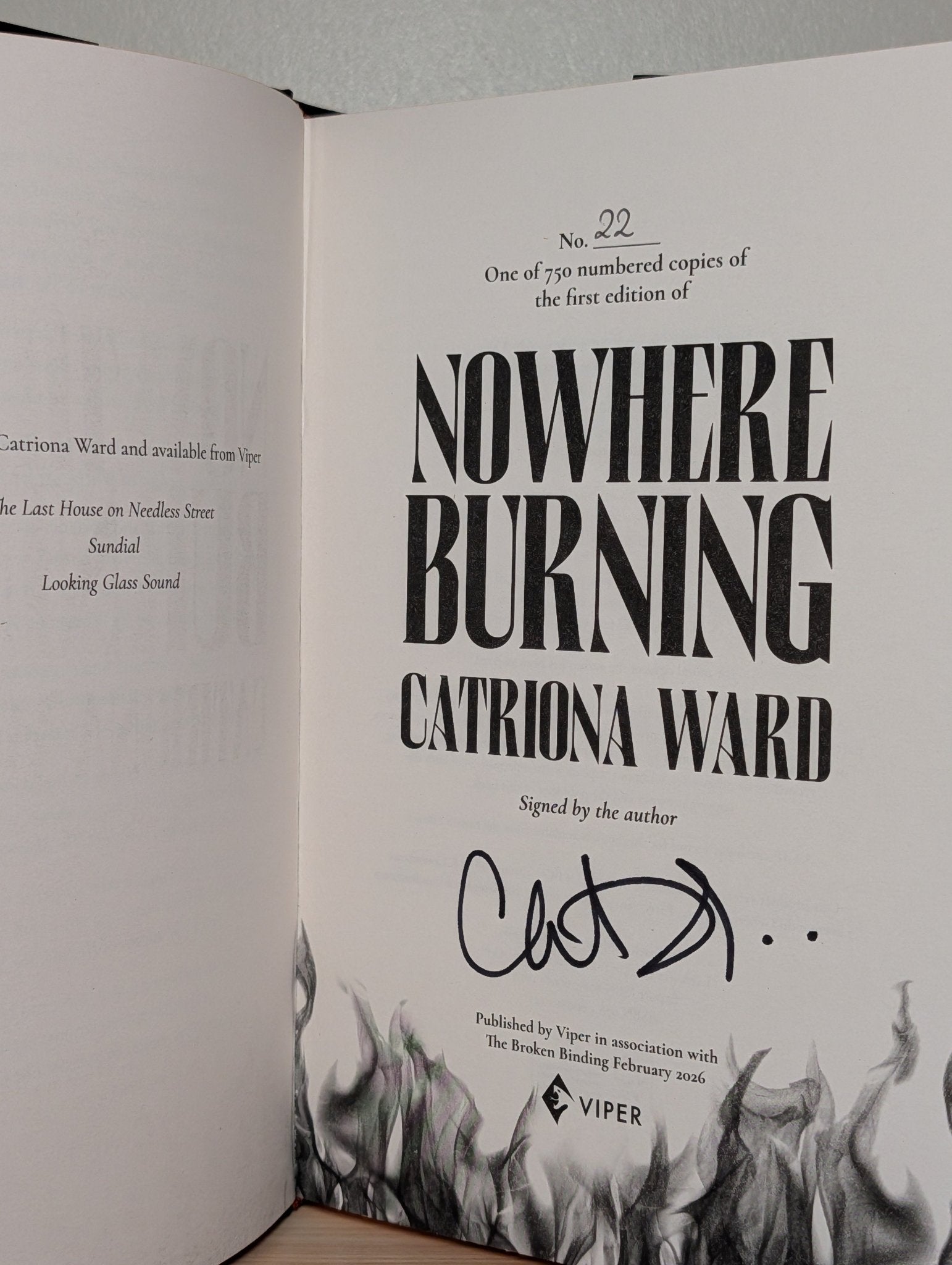 Nowhere Burning by Catriona Ward (Signed Special Edition with sprayed edges) - Fialta Books