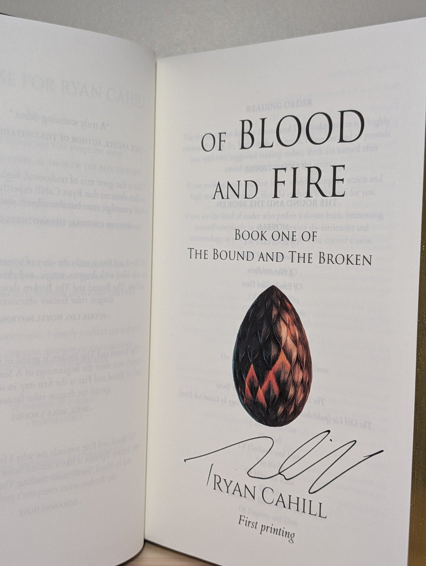 Of Blood and Fire by Ryan Cahill (Signed First Deluxe Edition with gold edges) - Fialta Books