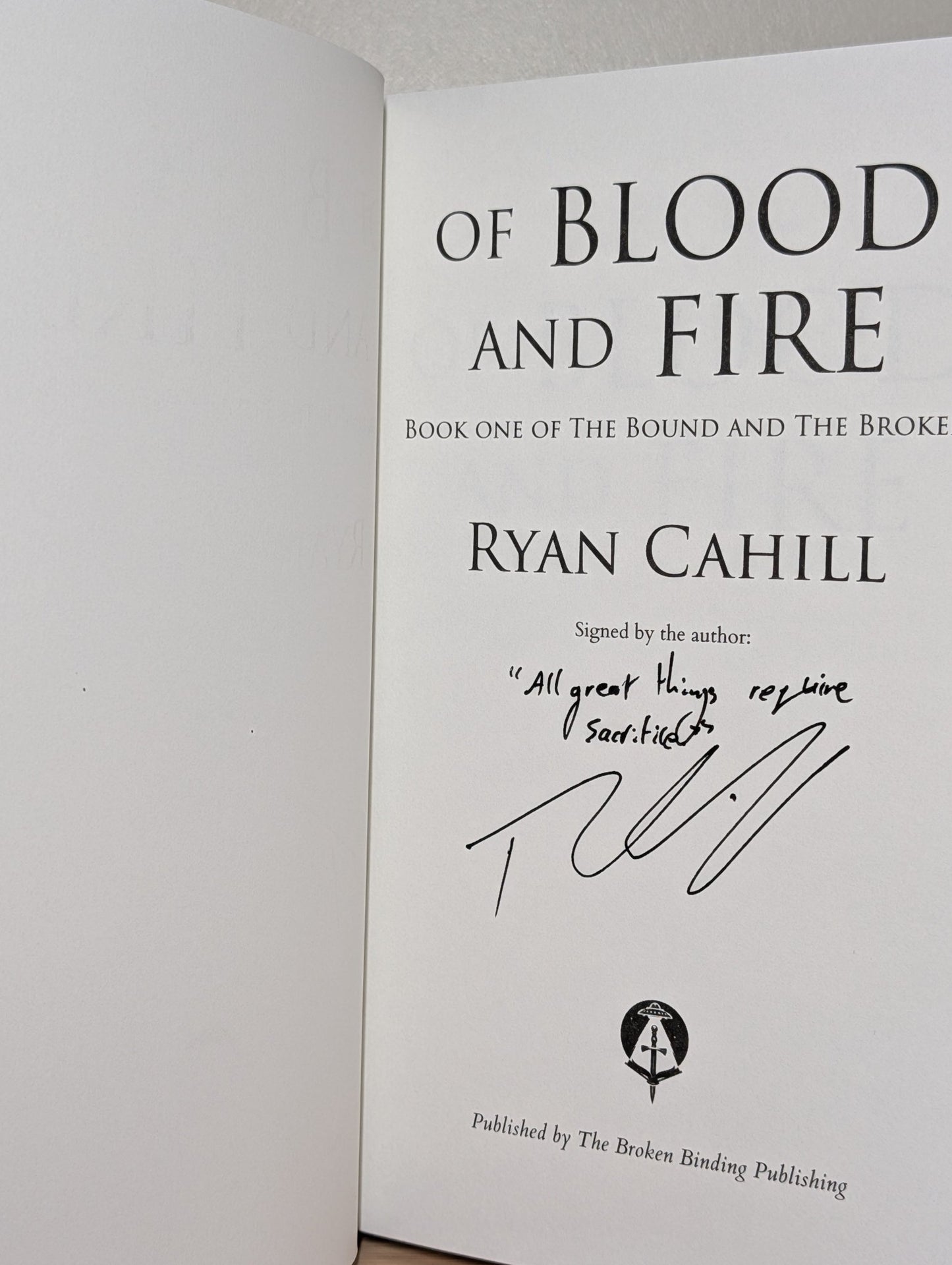 Of Blood And Fire by Ryan Cahill (Signed Lined First Edition) - Fialta Books