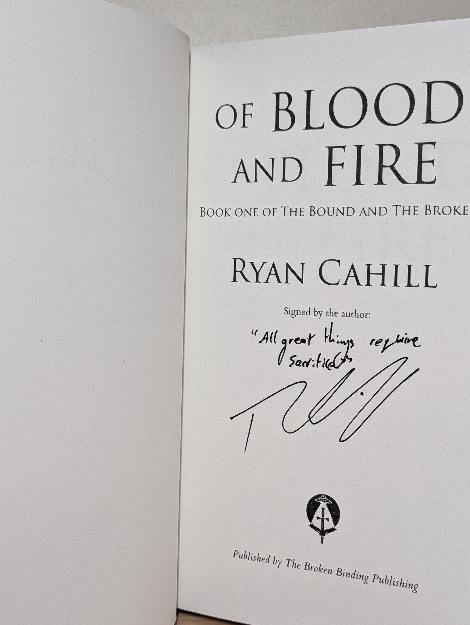 Of Blood And Fire by Ryan Cahill (Signed Lined First Edition) - Fialta Books