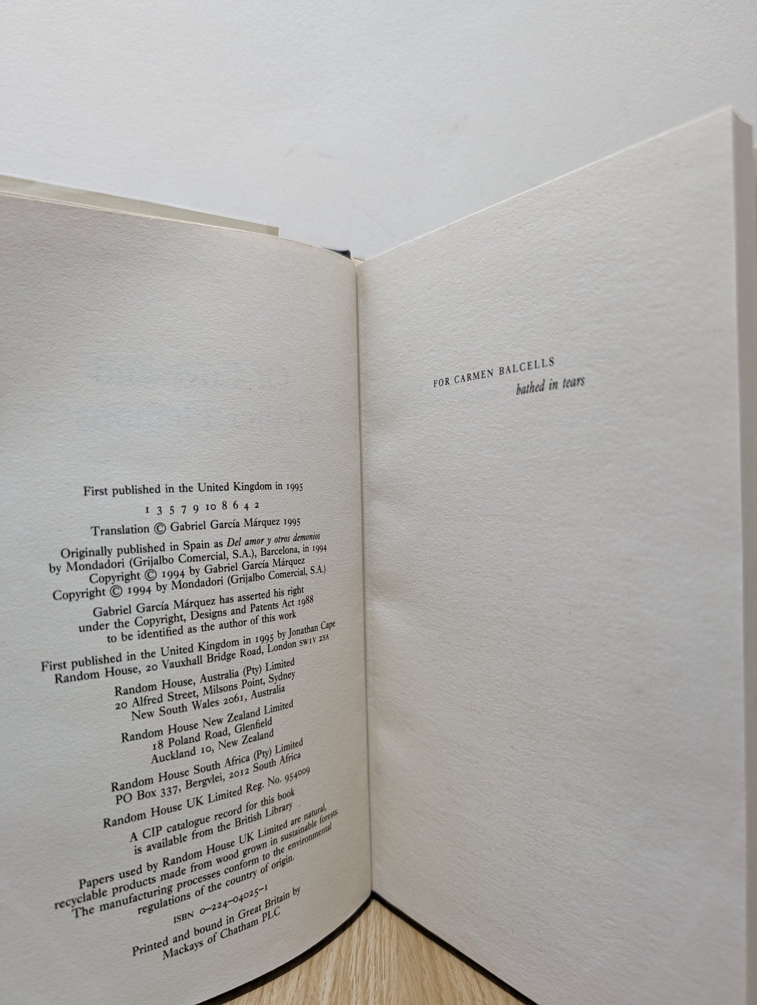 Of Love And Other Demons by Gabriel Garcia Marquez (First Edition) - Fialta Books